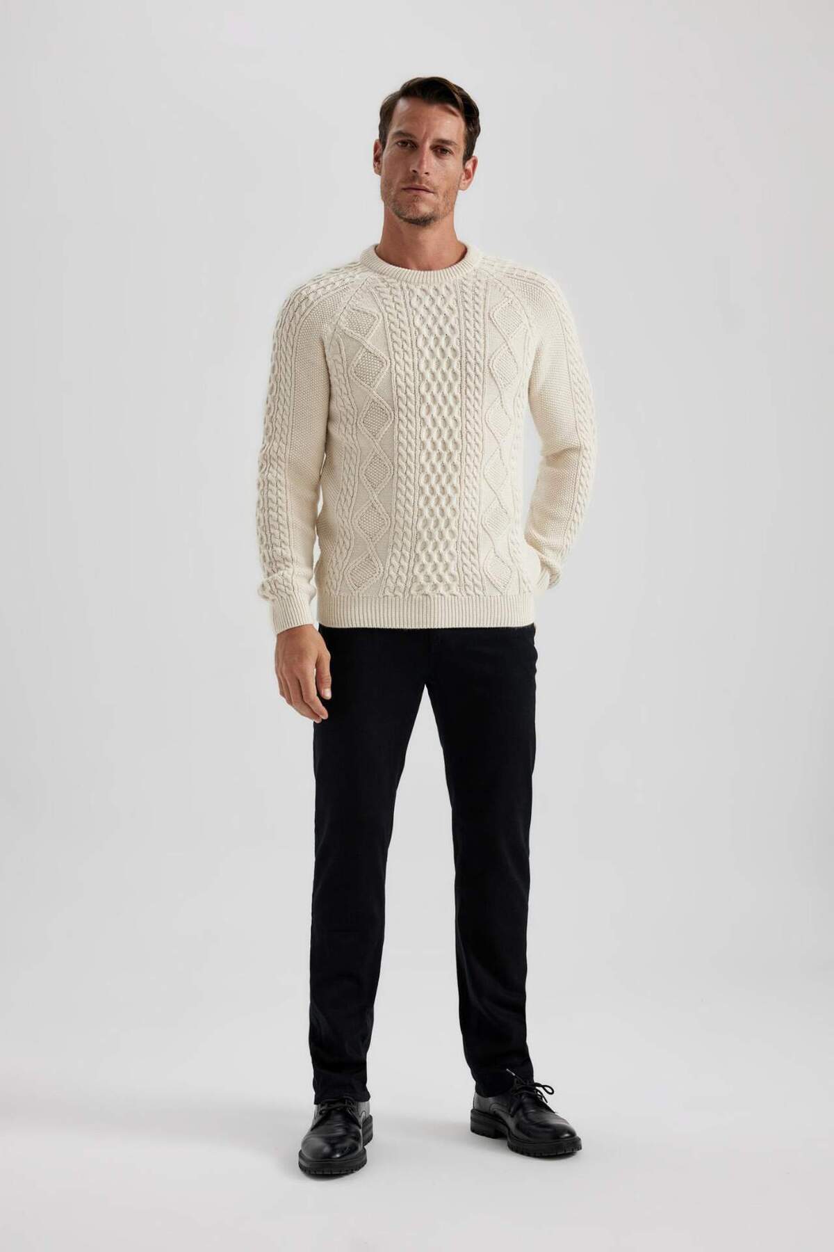 DeFacto-Standard Fit Regular Cut Knit Detailed Crew Neck Knitwear Sweater B3290Ax23Wn 5