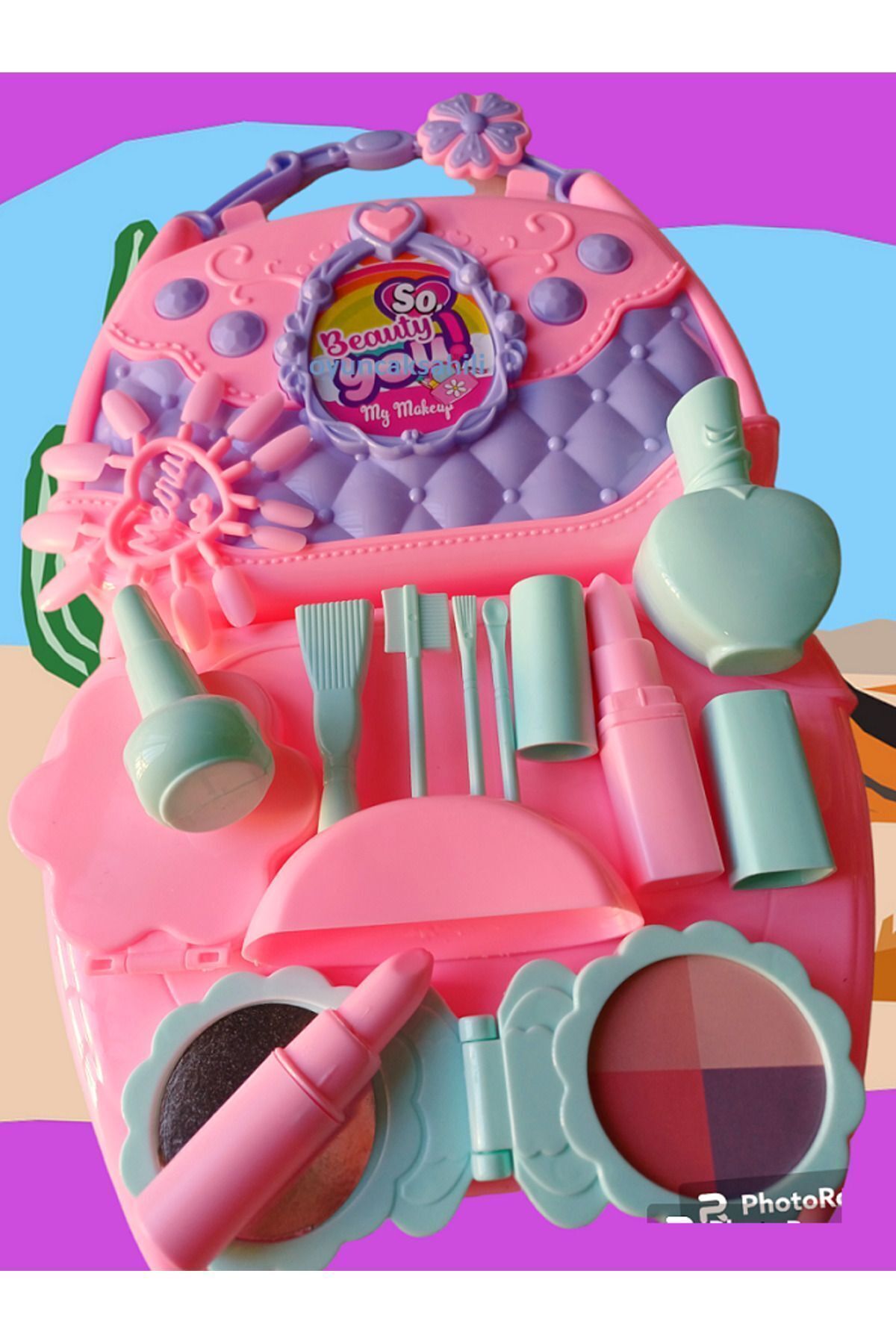 OYUNCAKSAHİLİ Çantalı Makyaj Güzellik Çantası 26+1 Pcs Oyuncak Ayna Ruj Parfüm Tırnak Çanta Evcilik Setleri fotoğrafı 5 (önizleme)