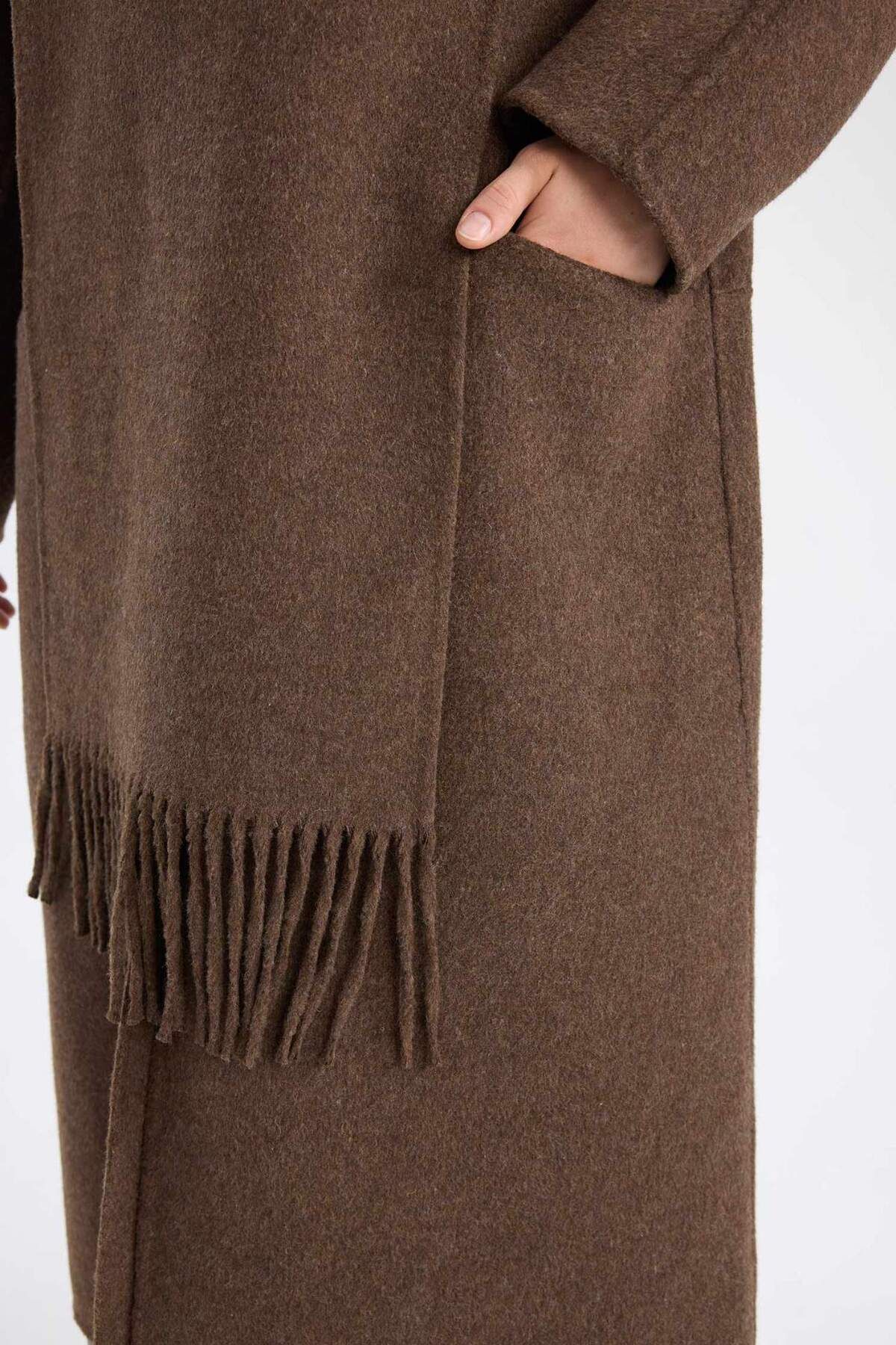 DeFacto-Long Wool Blend Stamp Coat and Shawl Set of 2 - Pockets and Buttons D4000Ax24Wn 6