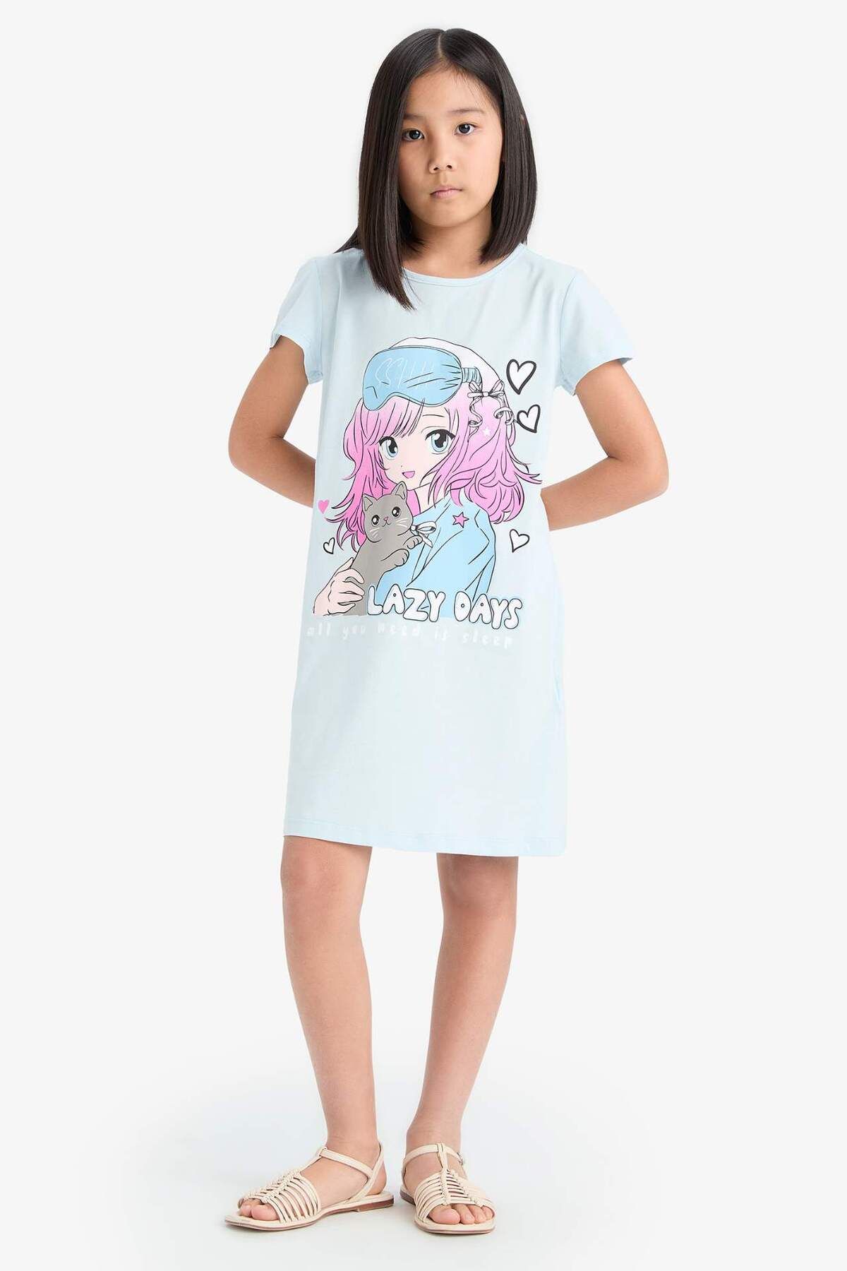 DeFacto-Girl's Anime Printed Short Sleeve Dress E6230A825Sm 3