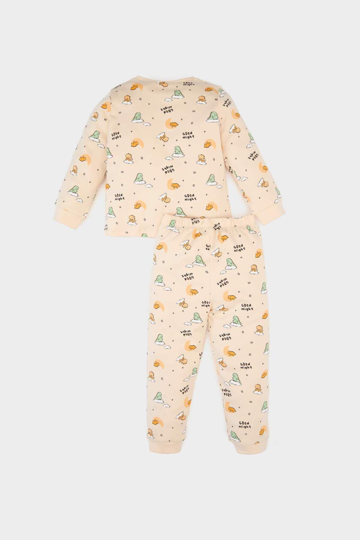 Erkek Bebek Pijama Takımı Dinazor Desenli Uzun Kollu Üst Beli Lastikli Uzun Alt  E6938A525SP - 5