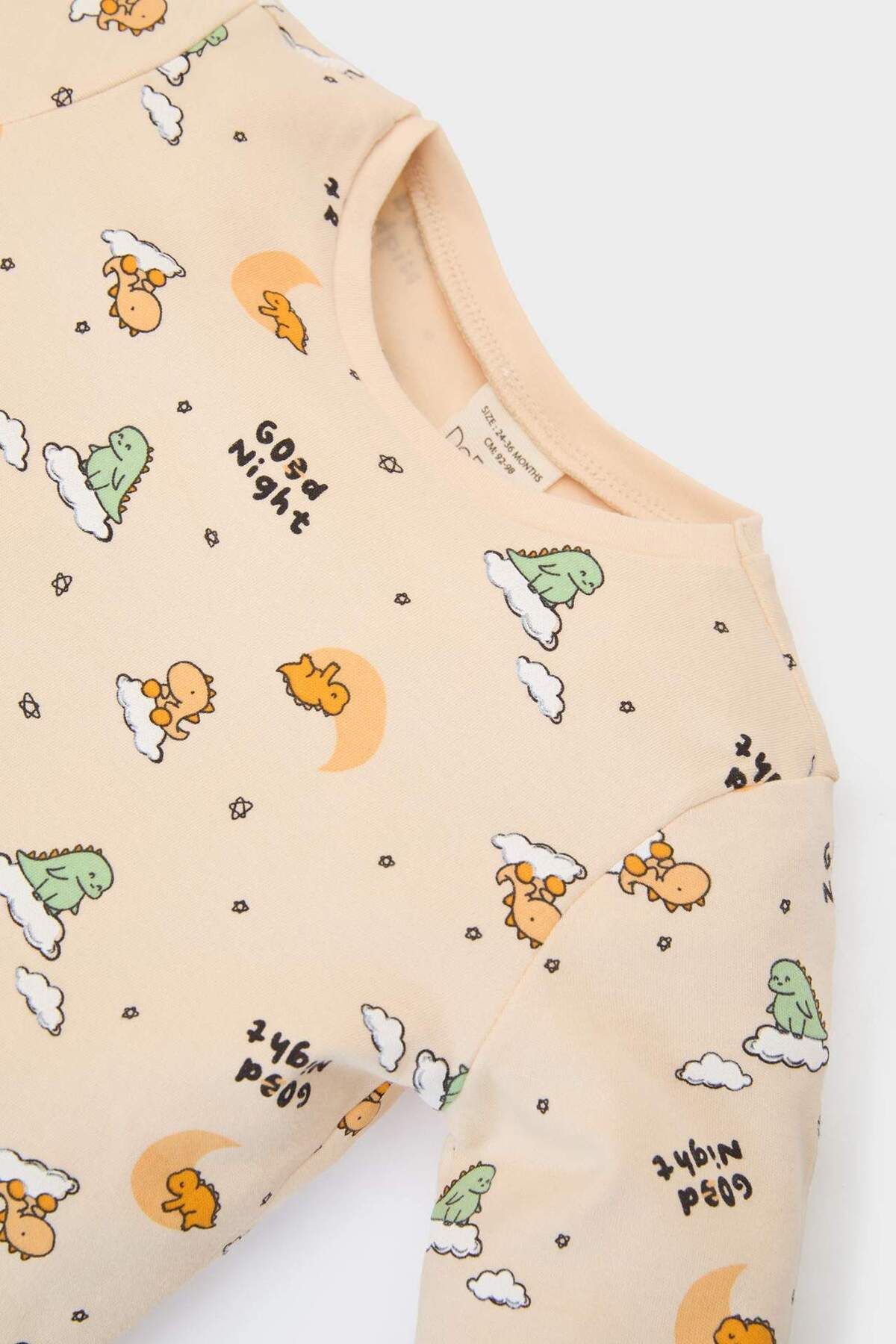 Erkek Bebek Pijama Takımı Dinazor Desenli Uzun Kollu Üst Beli Lastikli Uzun Alt  E6938A525SP - 3