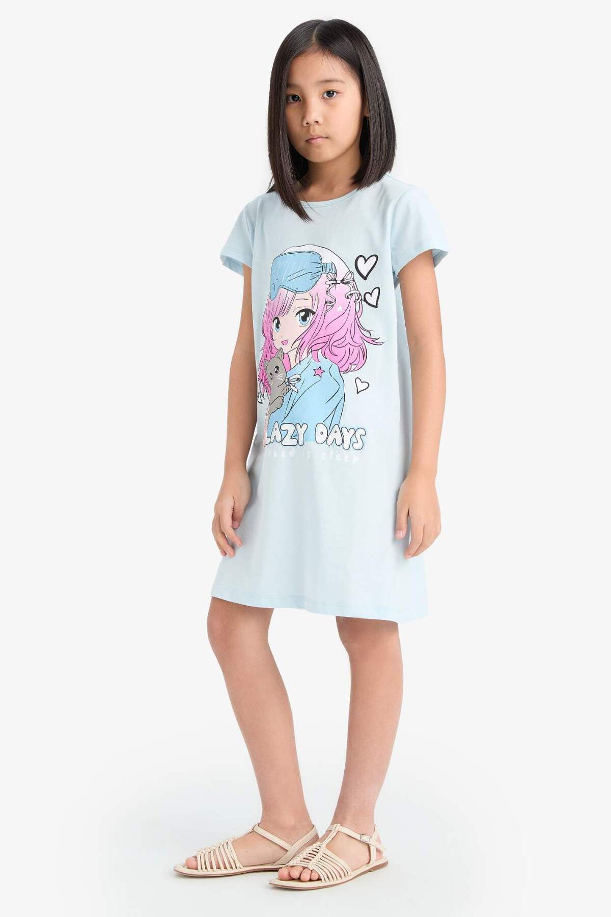 DeFacto-Girl's Anime Printed Short Sleeve Dress E6230A825Sm 2
