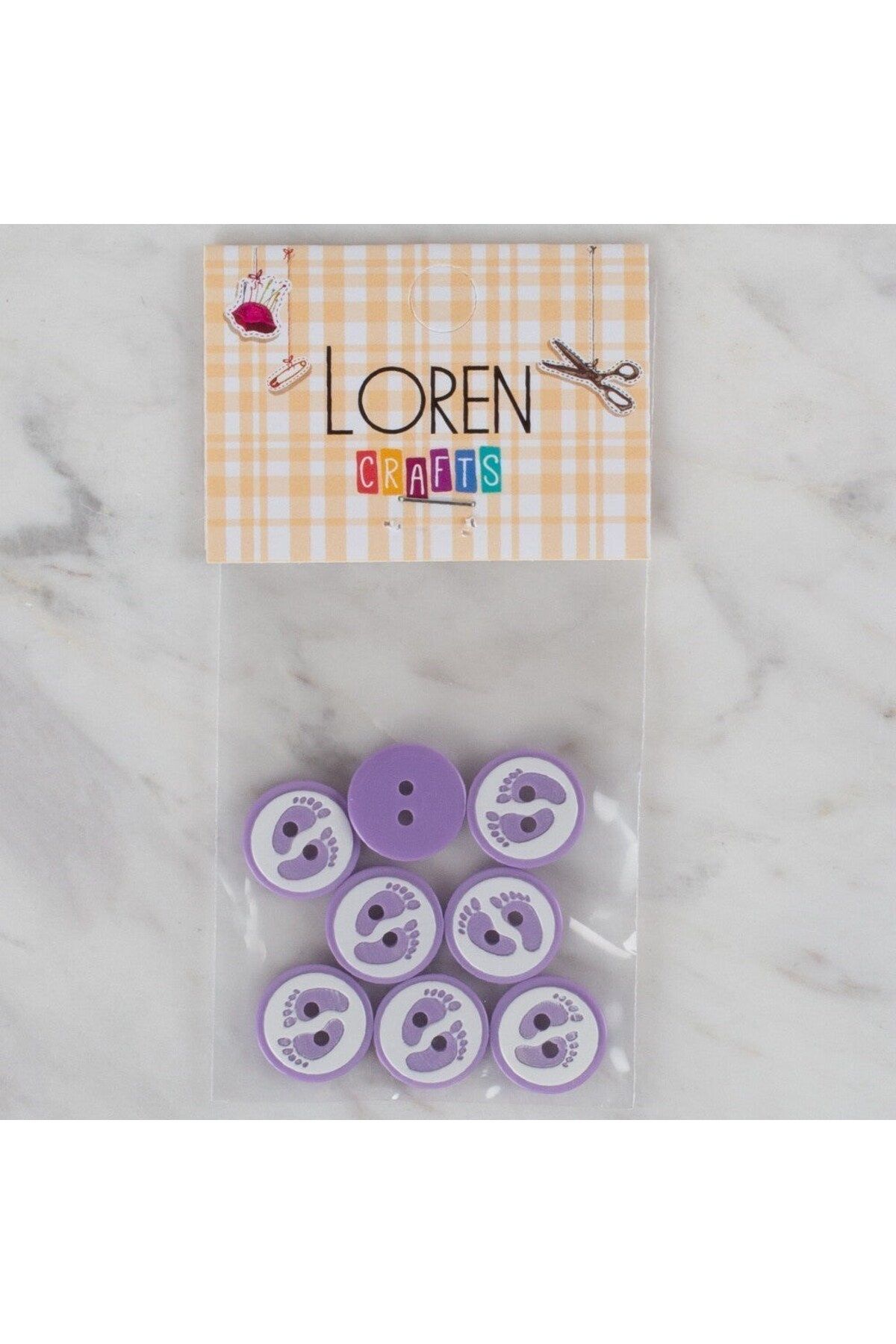 New Things Loren Crafts lila 8 li ayak izi düğme - 437