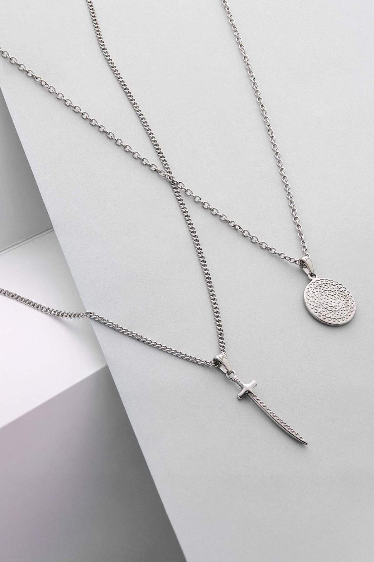 DeFacto-Unisex 2-teilige Stahlkette mit Rüstung und Schwertanhänger E6290axns 8