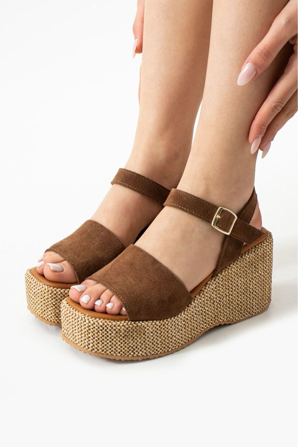 CICIKIZ-Wedge Heel Leather Straw Women's Sandals 3