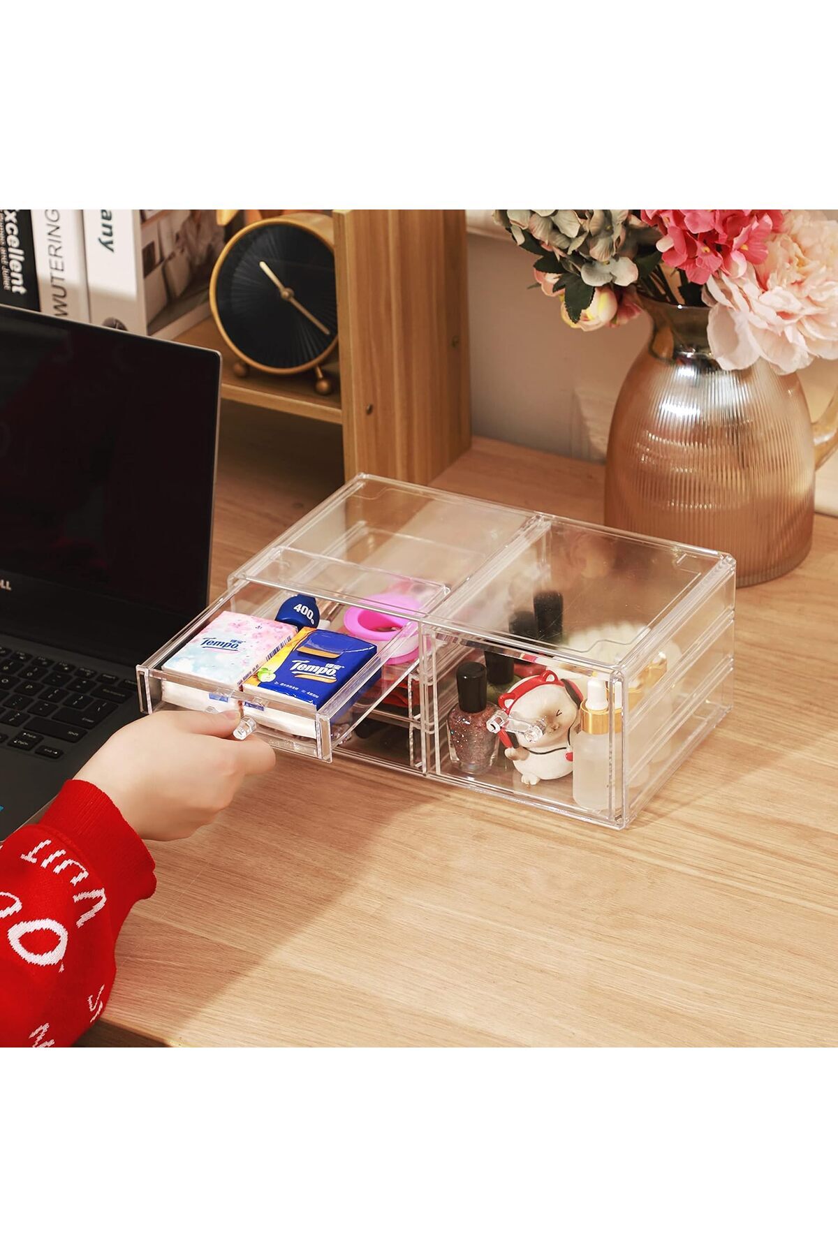 COOYA-6-piece stackable desktop storage box,drawer design,free combination,for many occasions,transparent 3