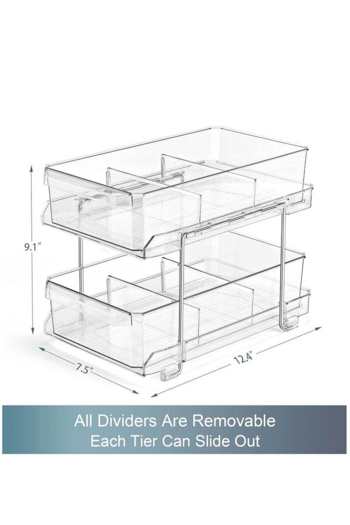 COOYA-2-piece double-layer transparent storage box,with removable dividers,pull-out design,for bathroom 4