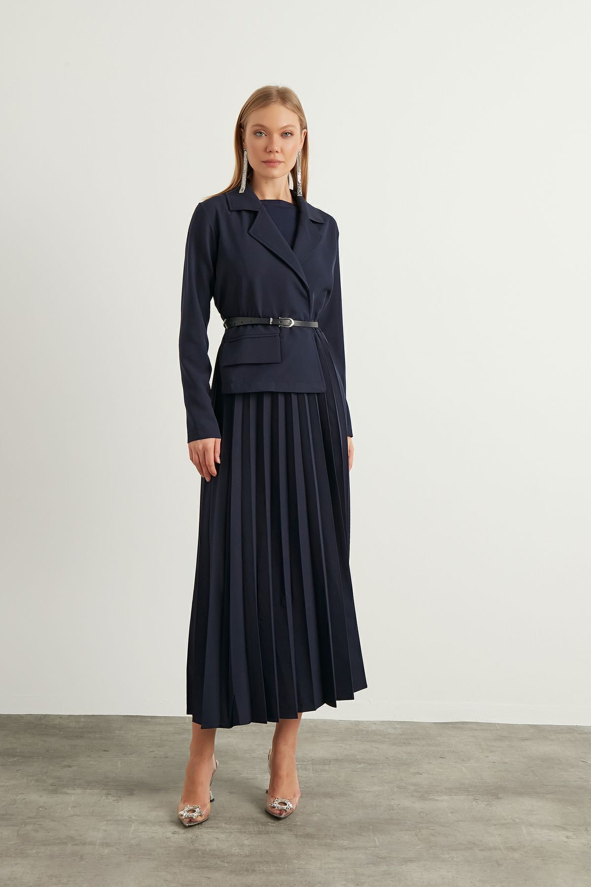 Birgül Bektaş  Lacivert Aden Elbise - Görsel 4