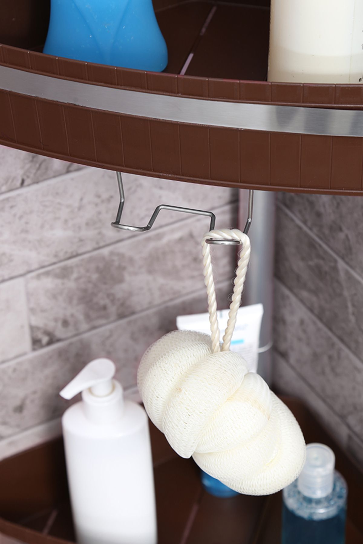 Prima Nova-Brown Fına Bathroom Corner Shelf - Stainless Aluminum Pipes 4