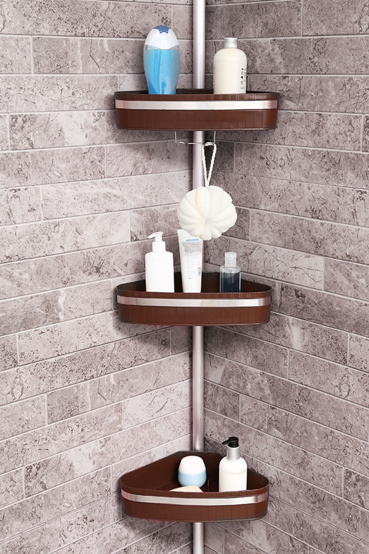 Prima Nova-Brown Fına Bathroom Corner Shelf - Stainless Aluminum Pipes 2