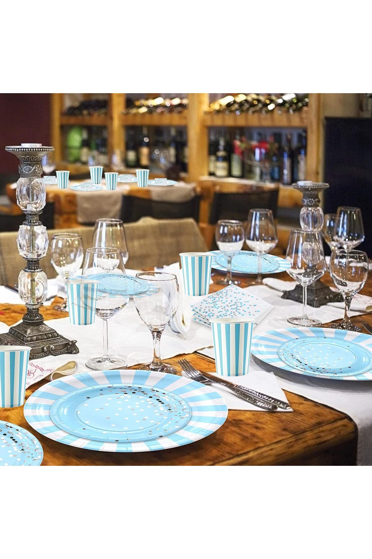 COOYA-64 Pcs Disposable Party Tableware Set, Suitable for Birthday Parties Festivals(Blue) 7
