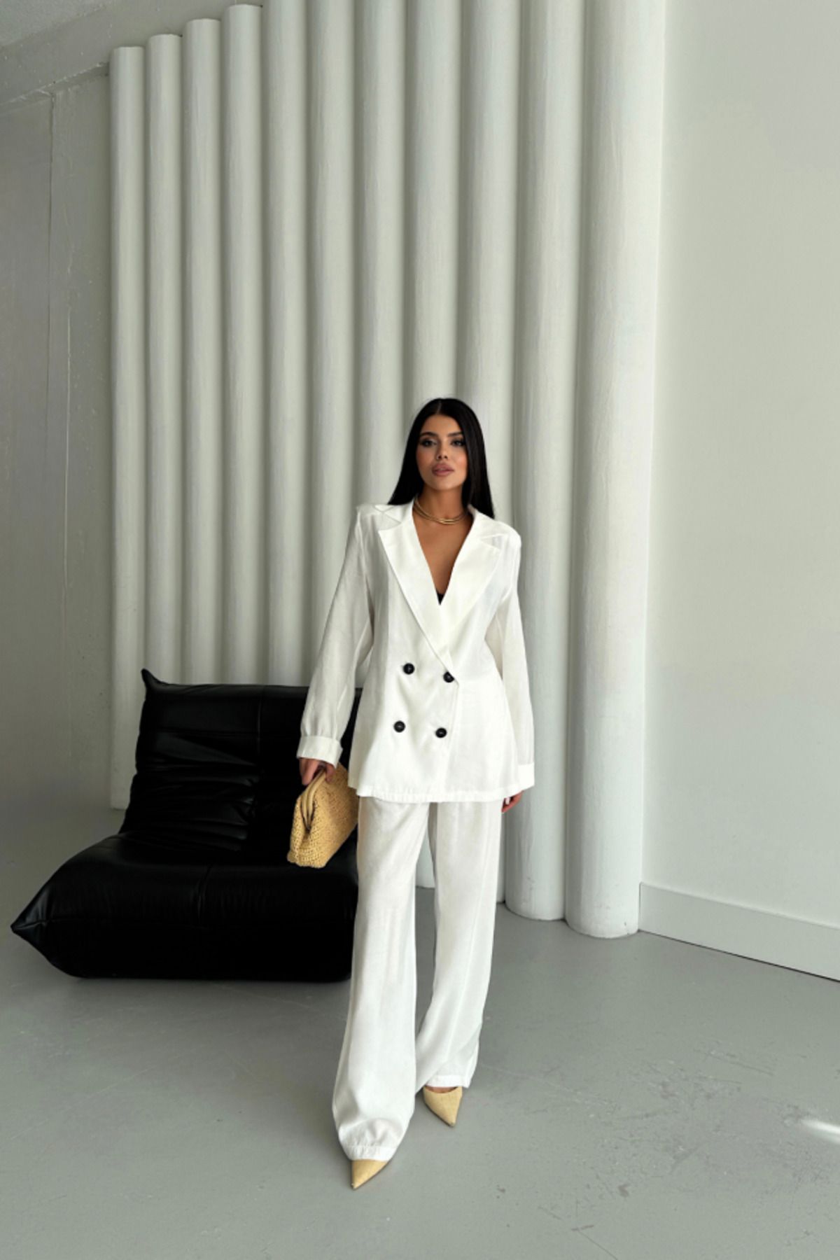velmorafashion MODAL 4 DÜĞME ASTARSIZ CEKET - PANTOLON TAKIM - Beyaz