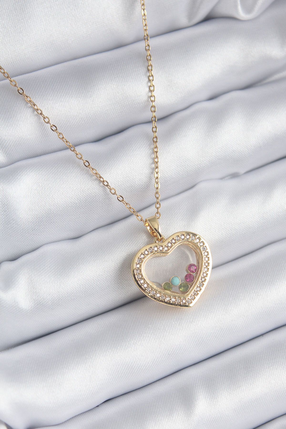 karadağsb 316L Çelik Gold Renk Zirkon Taş Detay Kalp Fanus Model Kadın Kolye - Tj-Bko8196
