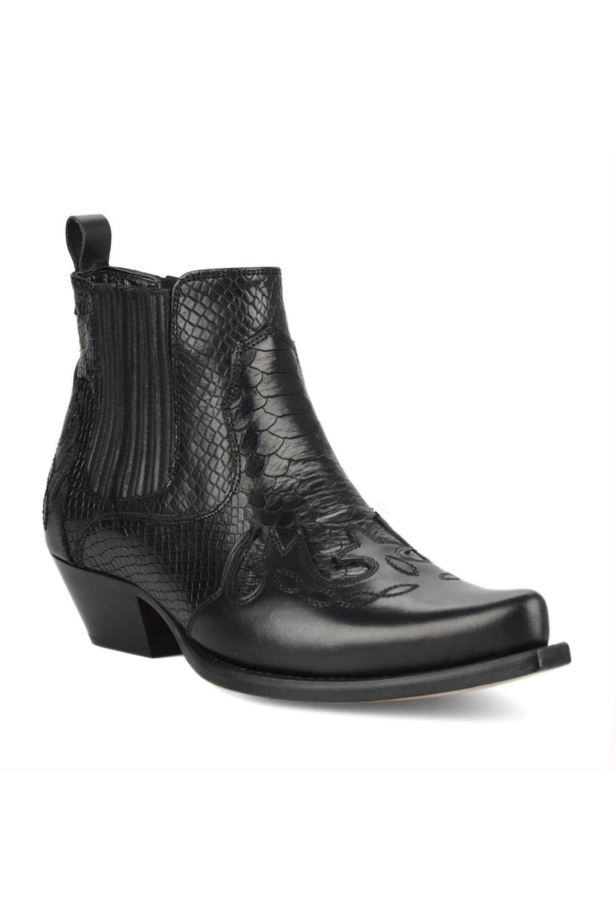 FootCourt  Erkek Siyah Kösele Western Kovboy Botu - Görsel 3