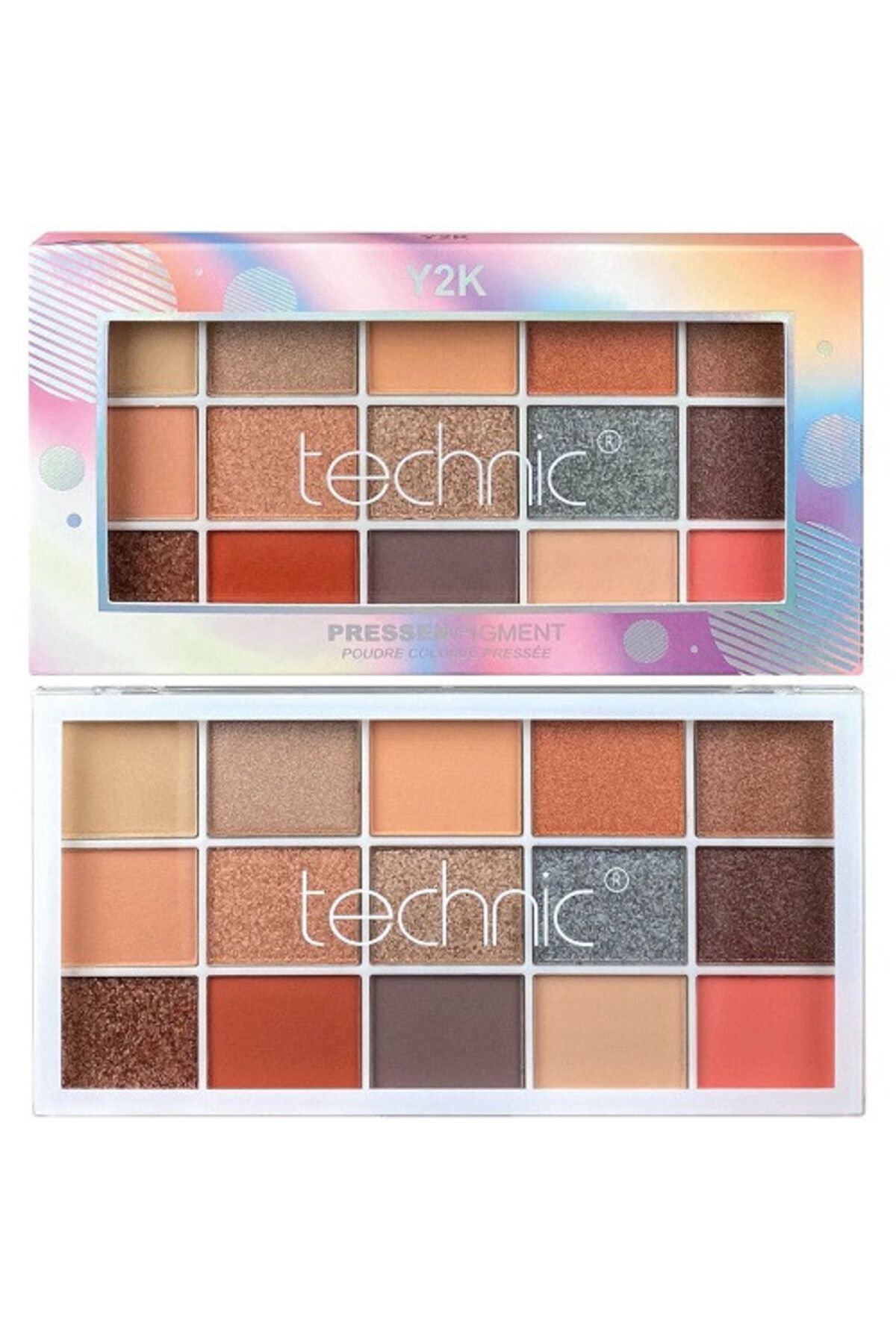 TECHNIC-Paleta očných tieňov, Technic, lisovaný pigment, Y2K, 15 farieb 2