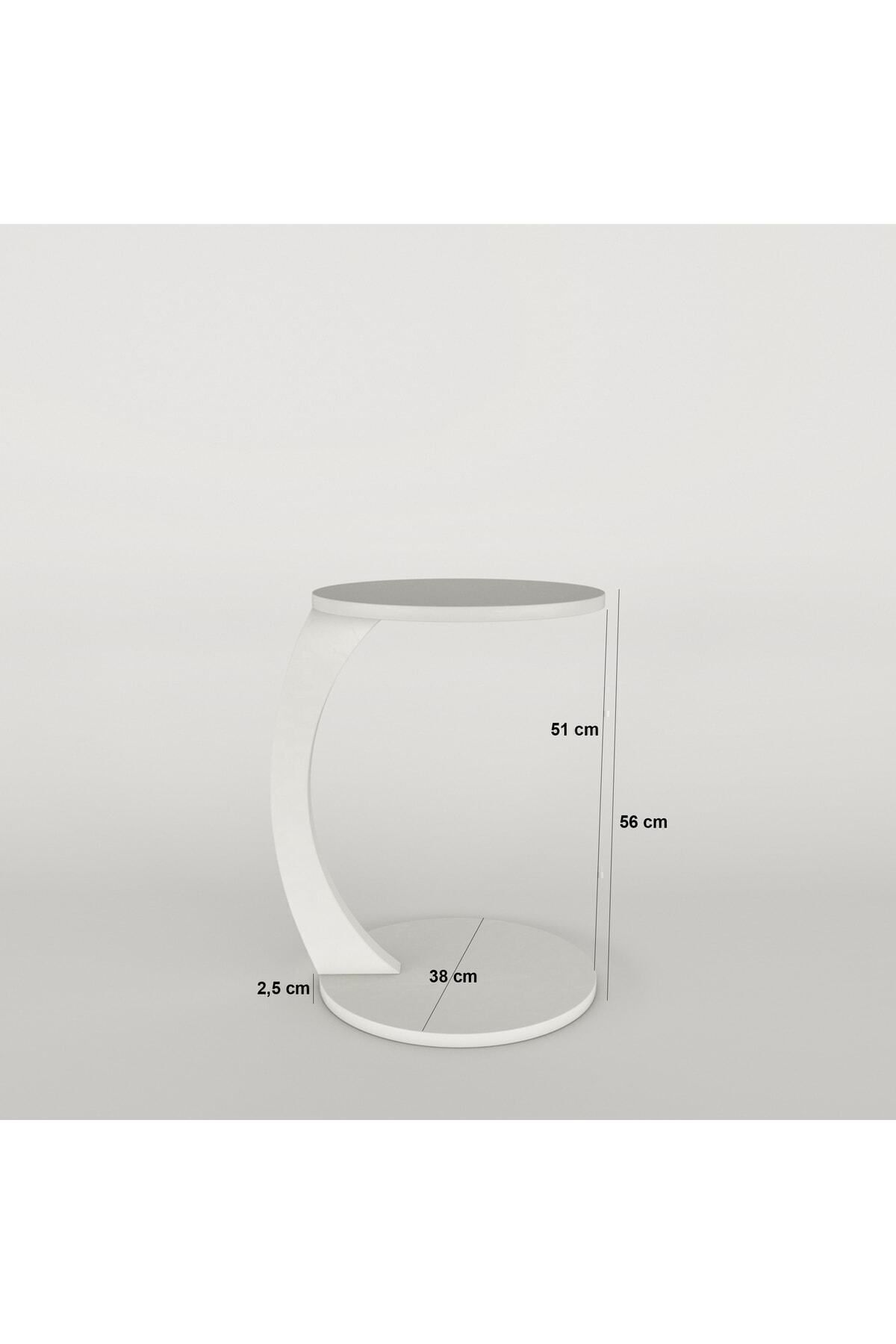 interGO-C-shaped Round End Table With Rolling Wheels - White 4