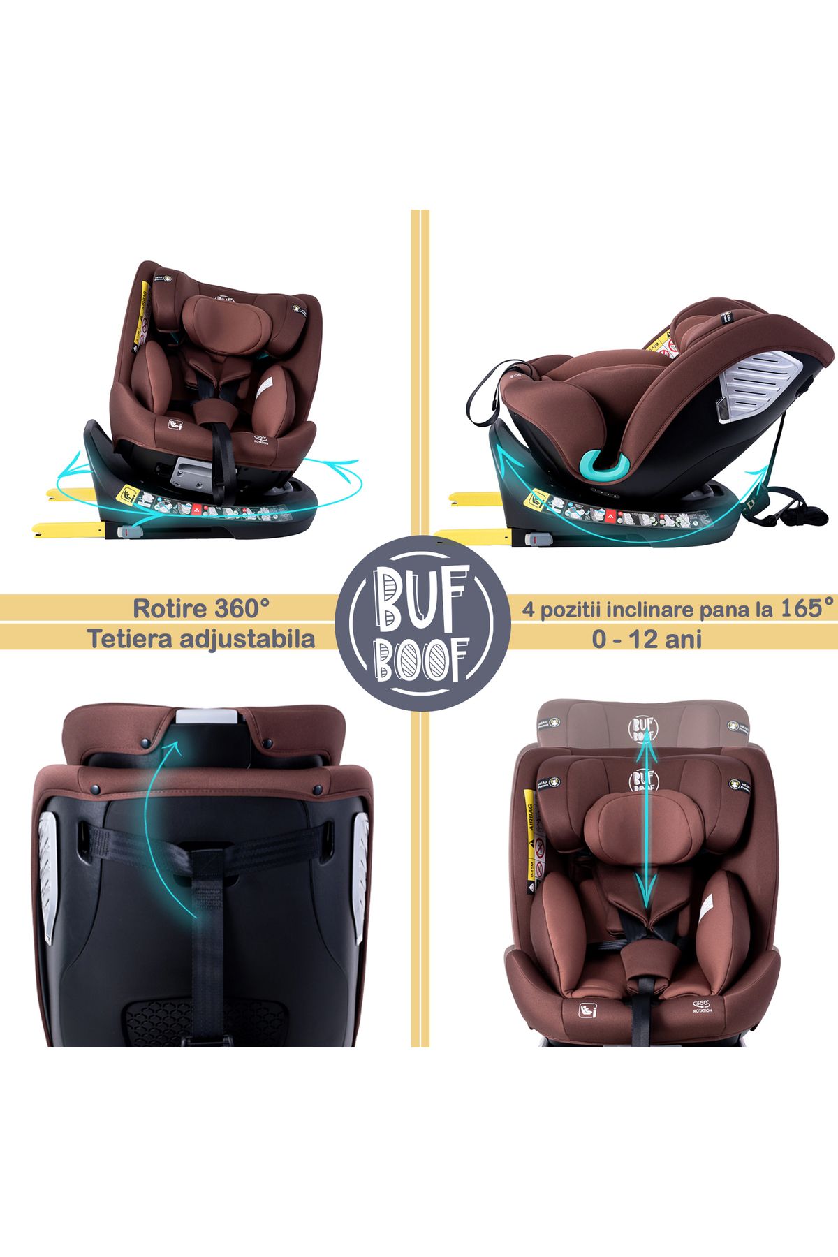 BUF BOOF-Scaun Auto Saphir DELUXE BUF BOOF iSIZE Coffee Isofix pozitie somn 165 grade rotativ grade 40-150 cm 3