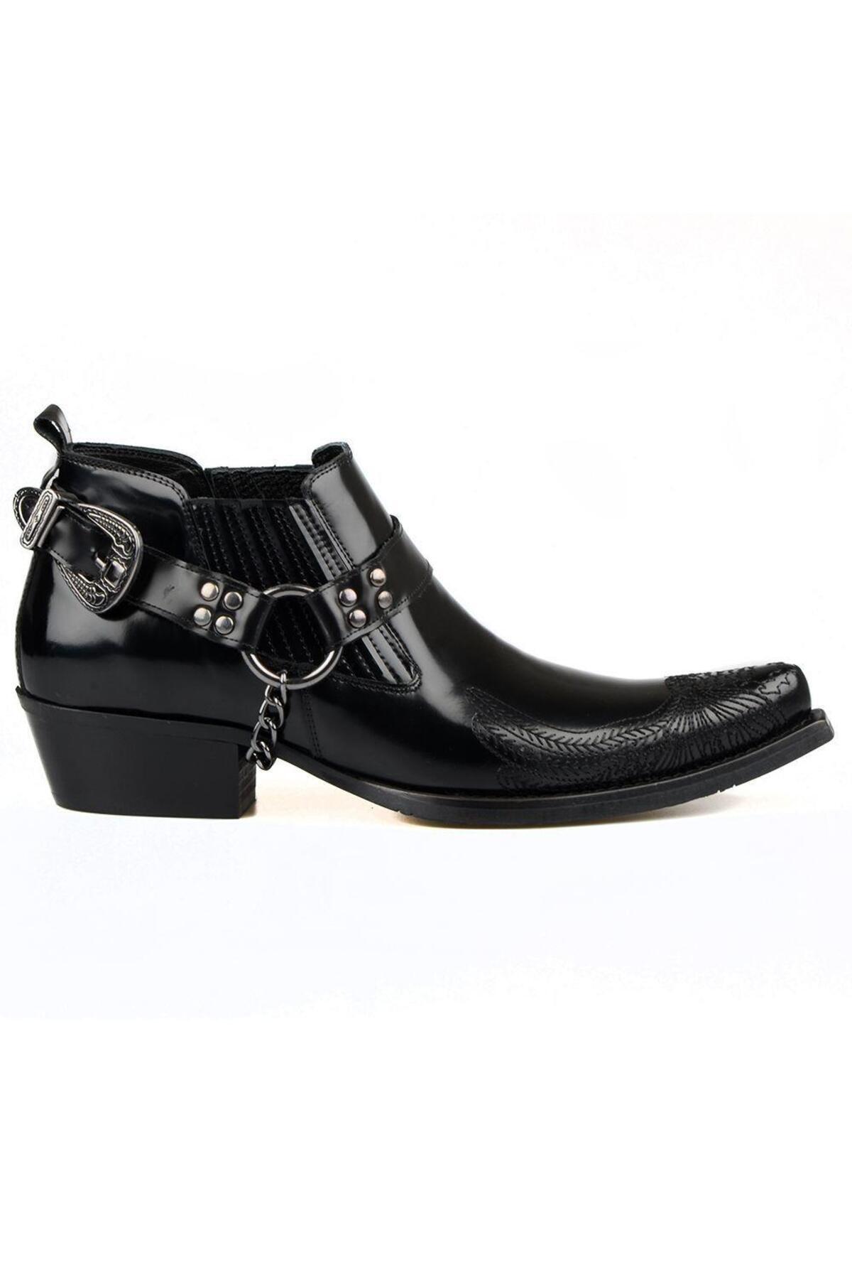 فوت کورت کفش‌های کابویی چرم دوزی شده مشکی