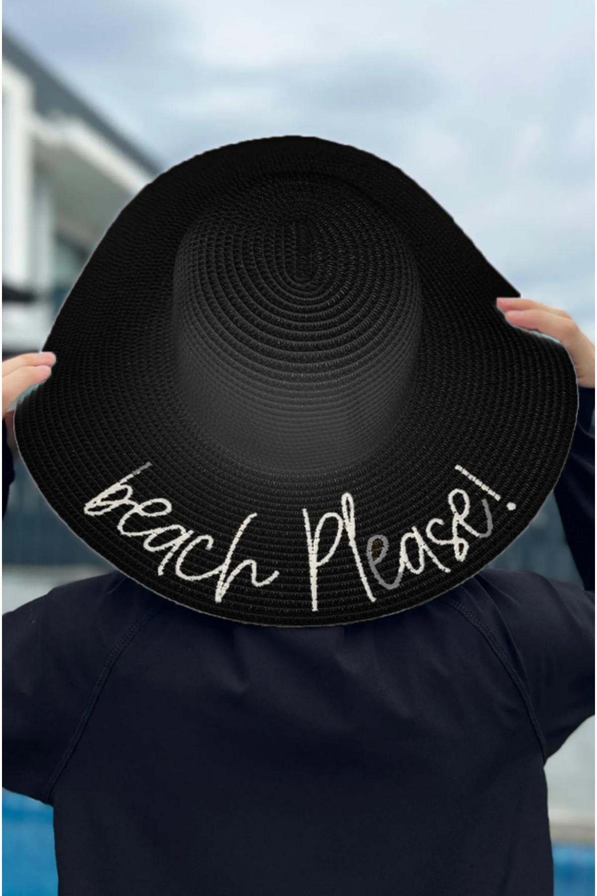 Remsa Mayo Beach Please Yazılı Hasır Şapka Siyah Rş-63 görsel 2