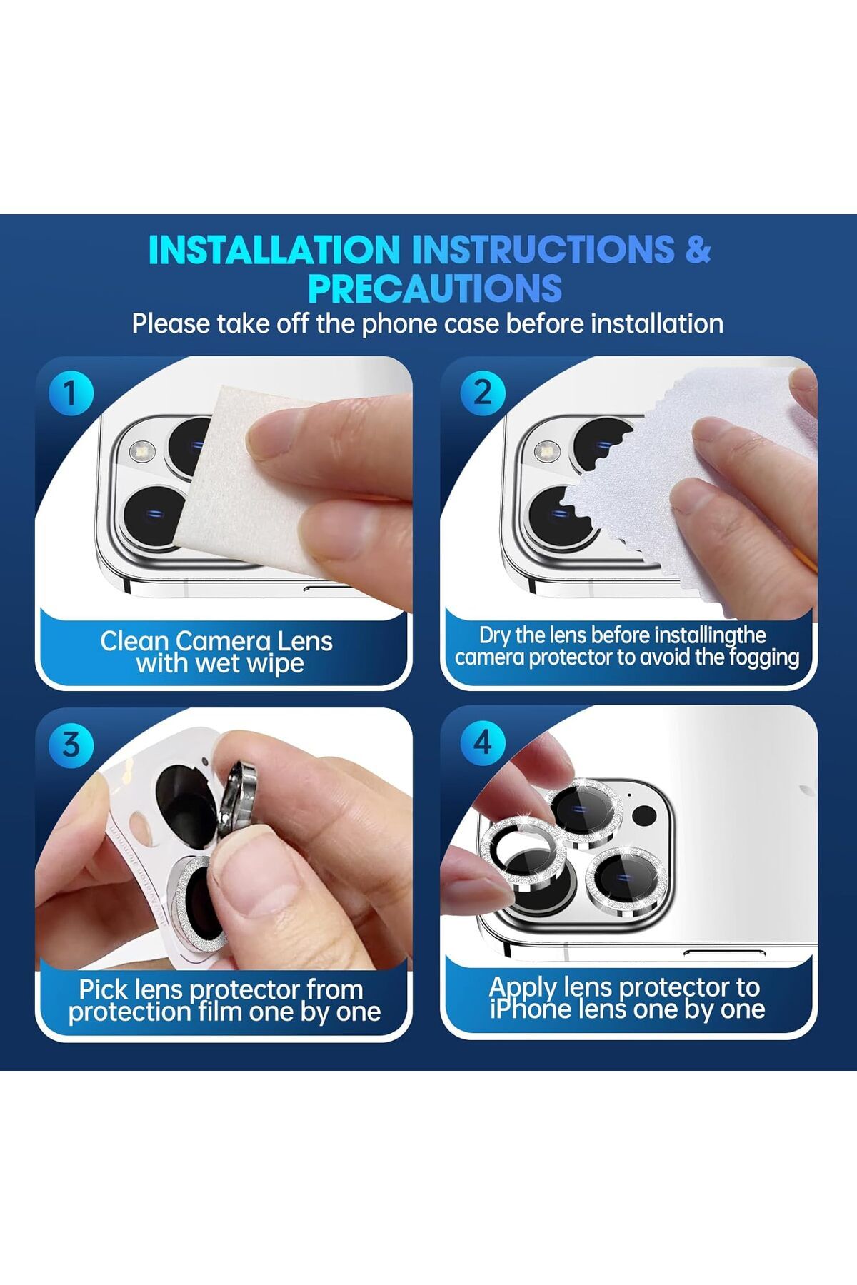 AWH-iPhone 15 Pro/Pro Max Camera Lens Protector, Bling Metal Diamond Ring 9H Scratchproof (Silver) 7