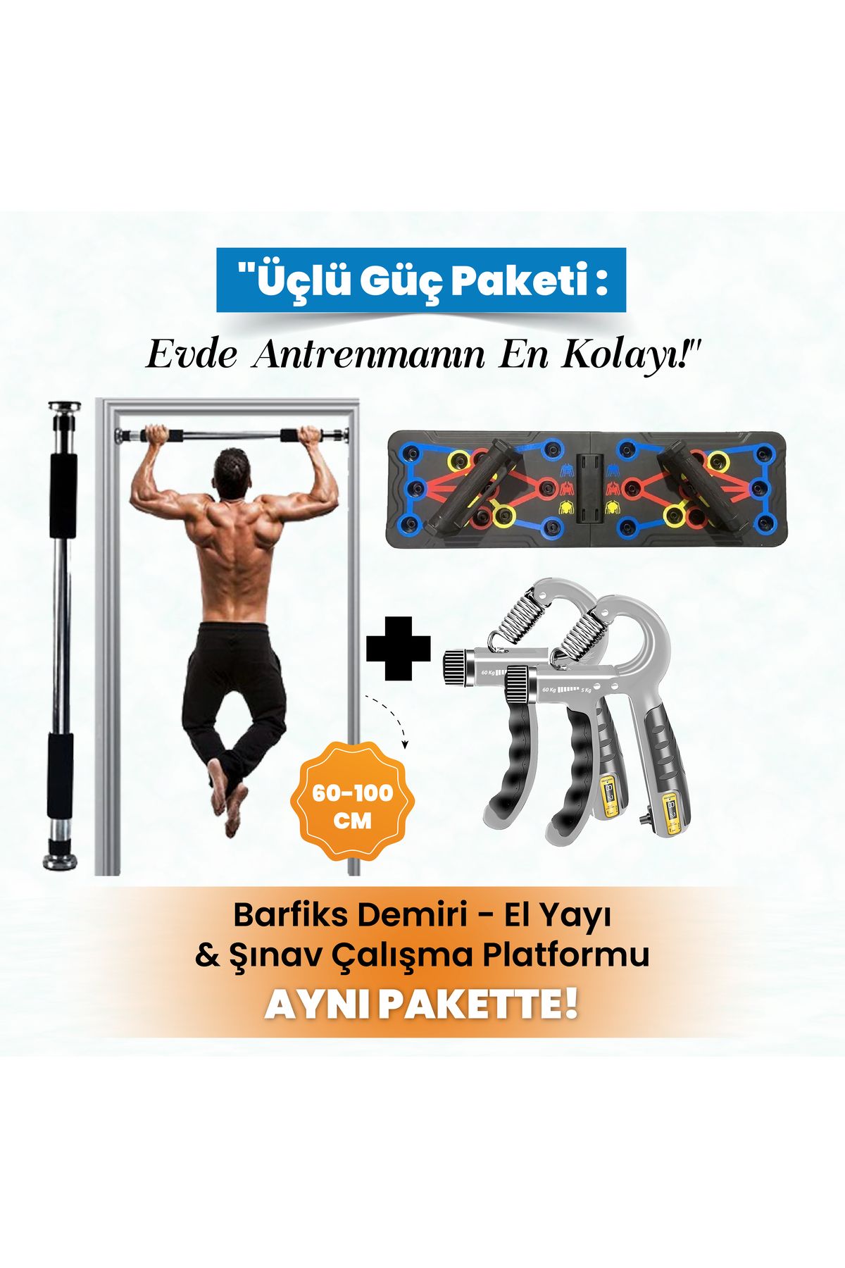Raicon 60-100 Cm Barfiks Çubuğu ve Şınav Çalışma Platformu Tahtası Aleti ve Ayarlanabilir El Yayı