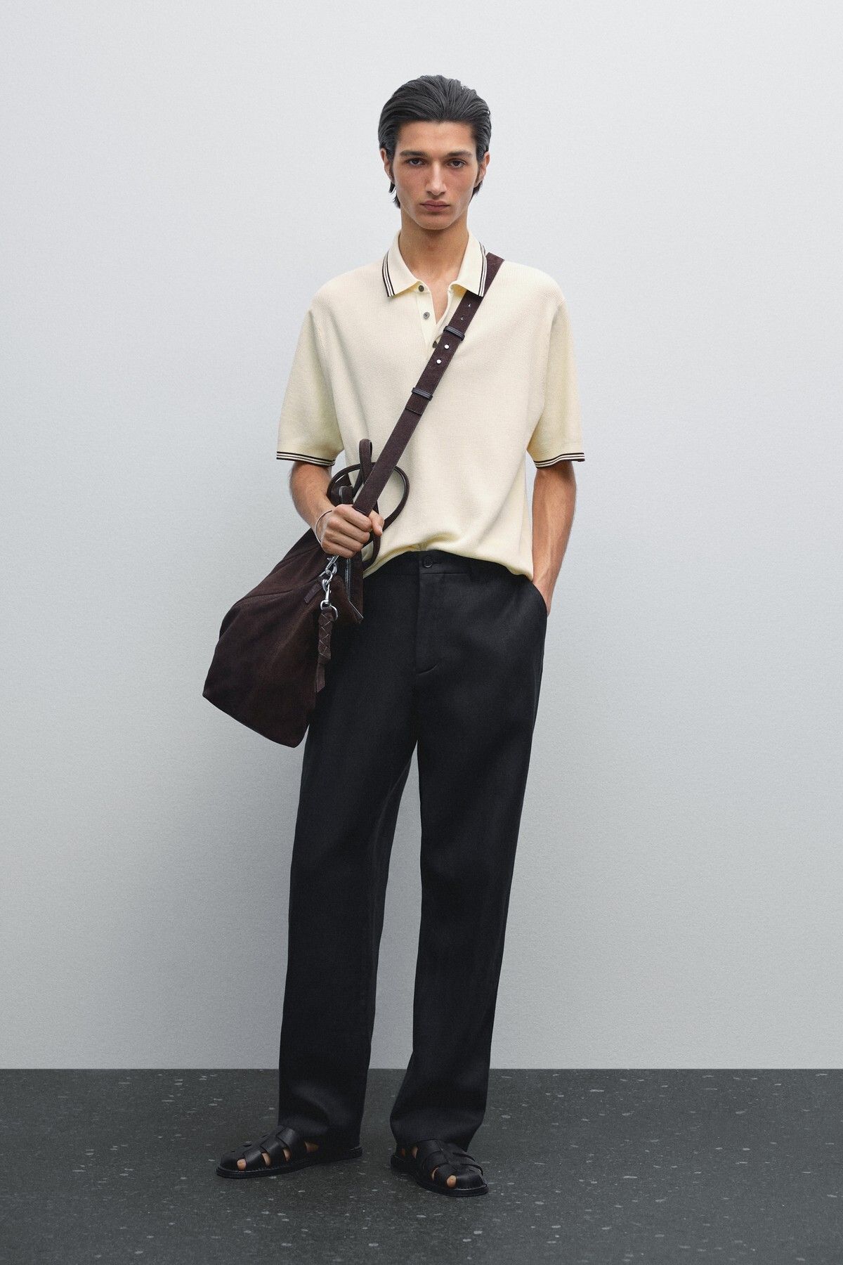 تی شرت یقه چوگان 100% پنبه بافتنی Massimo Dutti