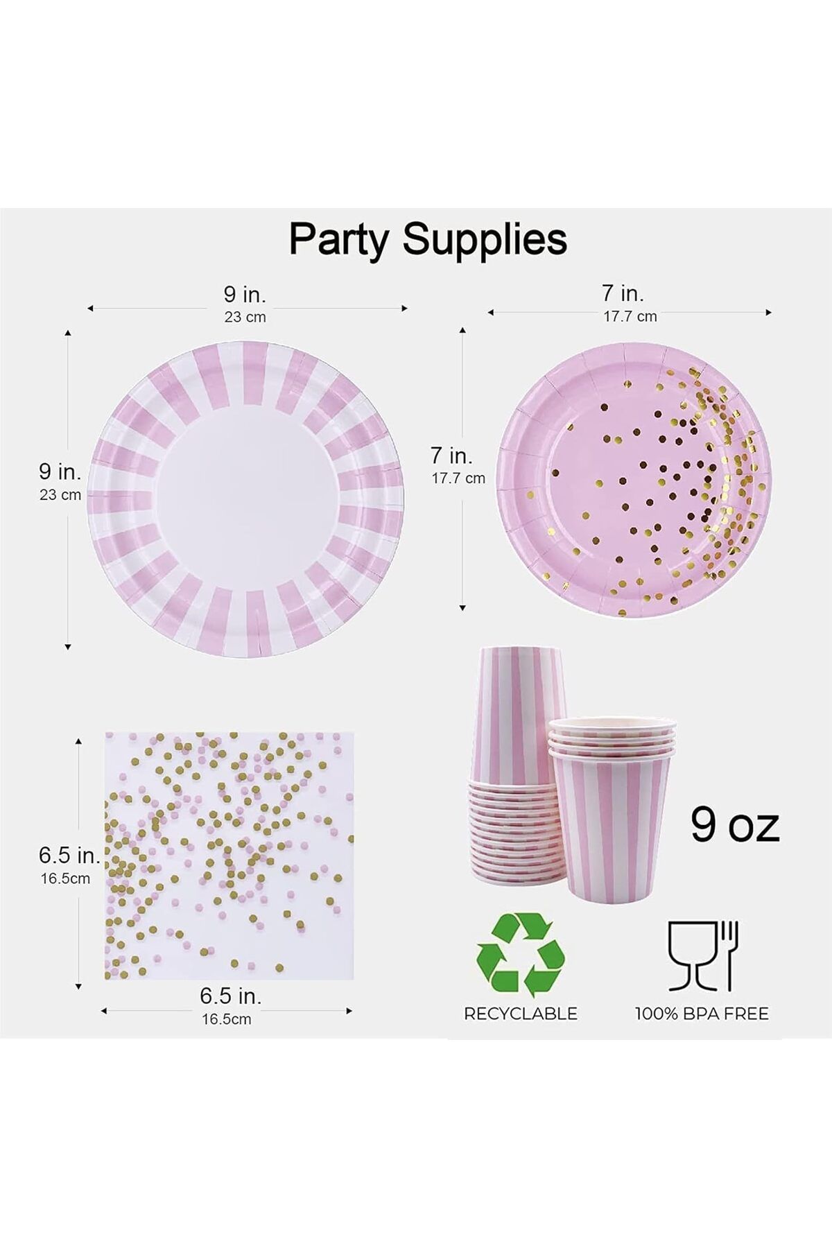COOYA-128Pcs Pink Dot Disposable Tableware, Party Supplies, for Wedding Baby Shower Bridal Shower 4