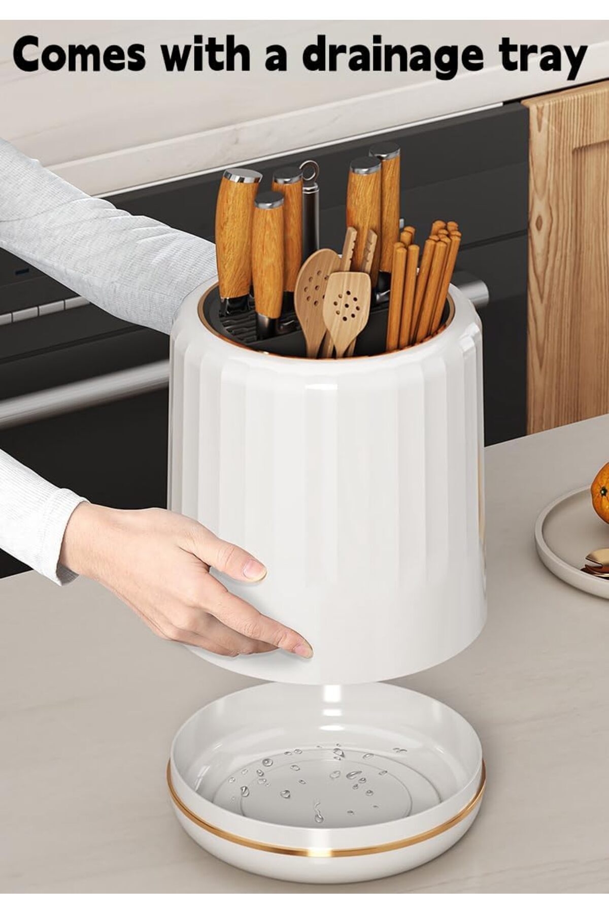 COOYA-Rotating Knife Holder with Drain Tray for Kitchen,3 in 1 Multi-function Flatware Utensil Drying Rack 6