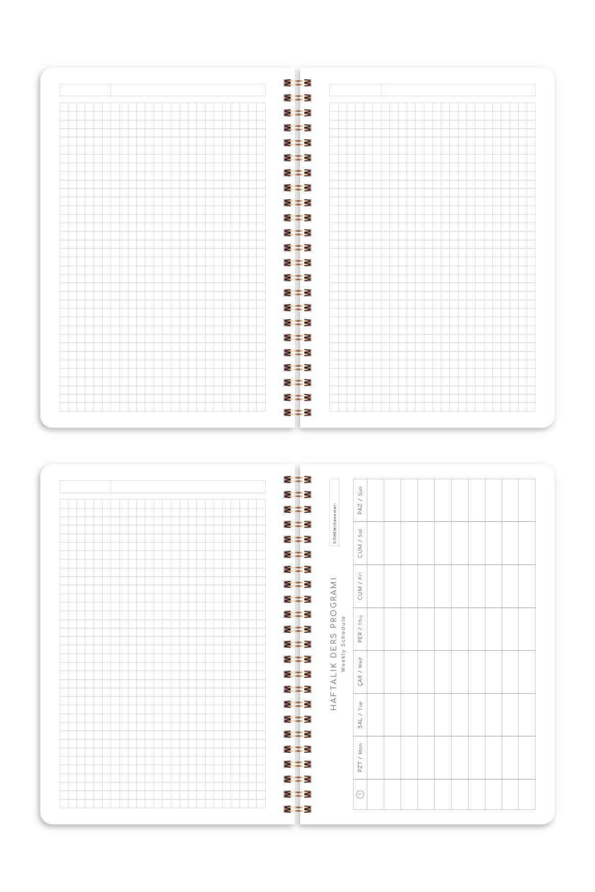 PAPERORA-A5 Spiral Paper Cover Set of 4 Checkered School Notebook 80 Sheets - Pink Ribbon Heart with Lesson Schedule 8