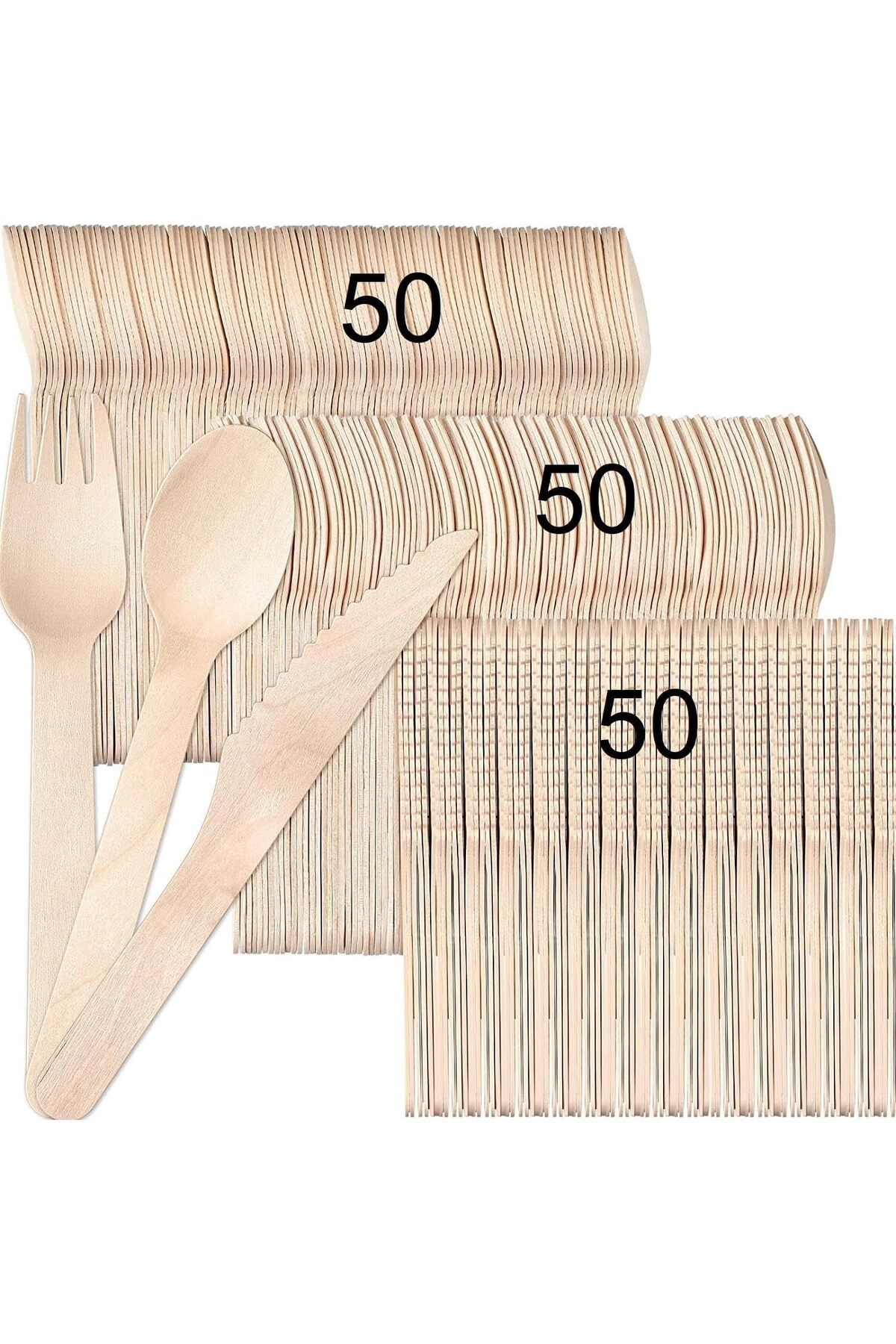 COOYA-50Pcs Disposable Wooden Cutlery Set, Eco Friendly Biodegradable, Compostable for Party Picnic Office 1