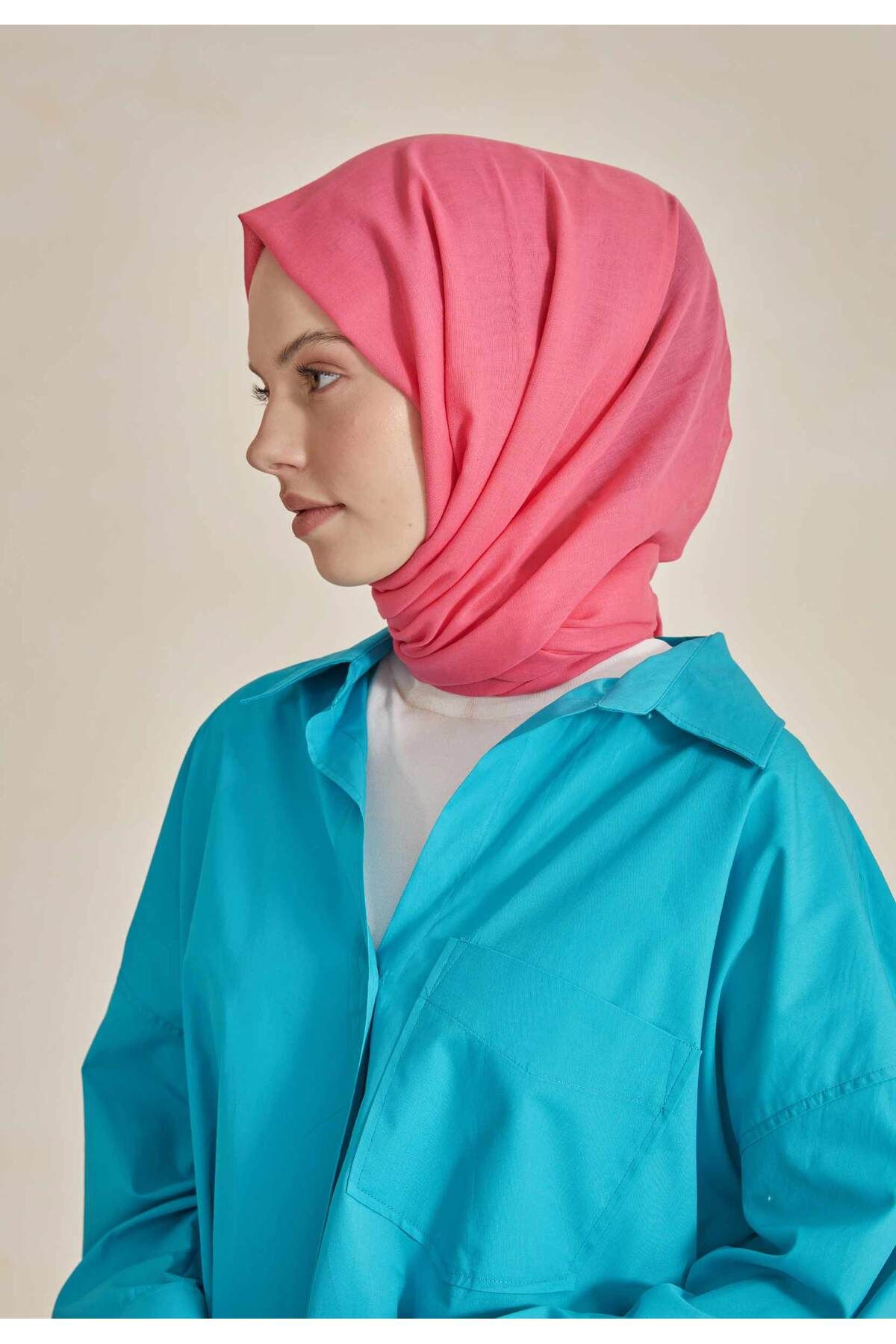 Fresh-Thin Cotton Voile Shawl Dark Pink 4