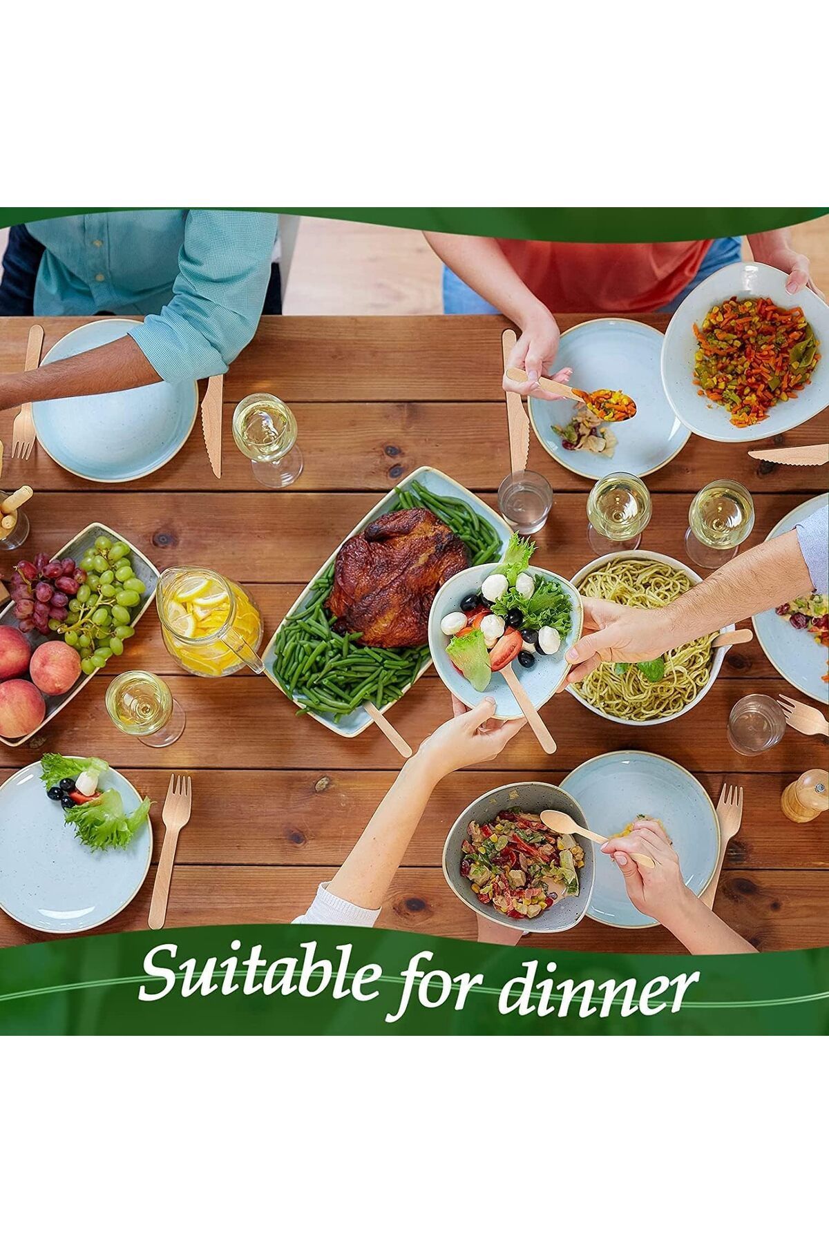 COOYA-50Pcs Disposable Wooden Cutlery Set, Eco Friendly Biodegradable, Compostable for Party Picnic Office 2