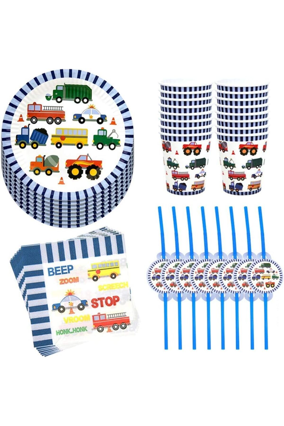 COOYA-50Pcs Disposable Tableware, Engineering Vehicle Theme, Party Supplies, for Boy Birthday 3
