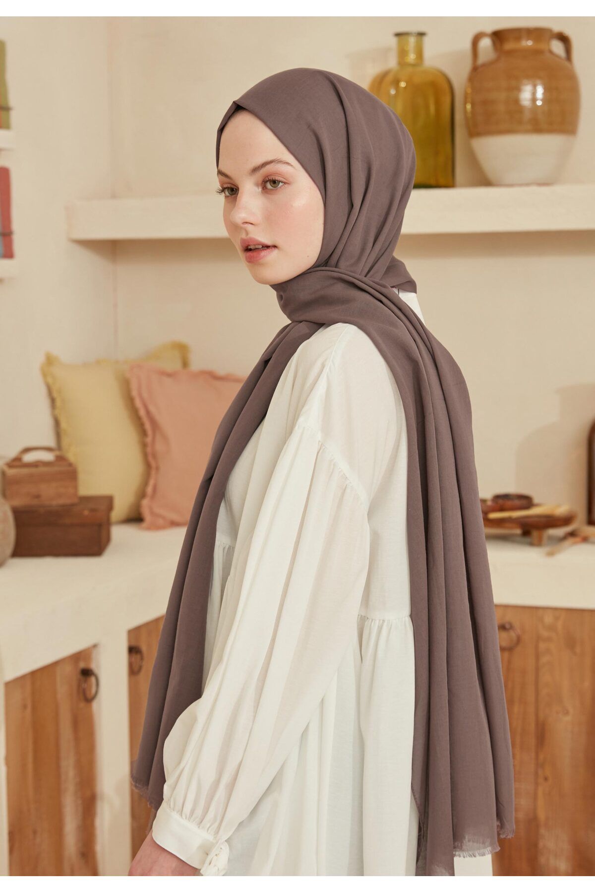 Fresh-Thin Cotton Voile Shawl Ash 5