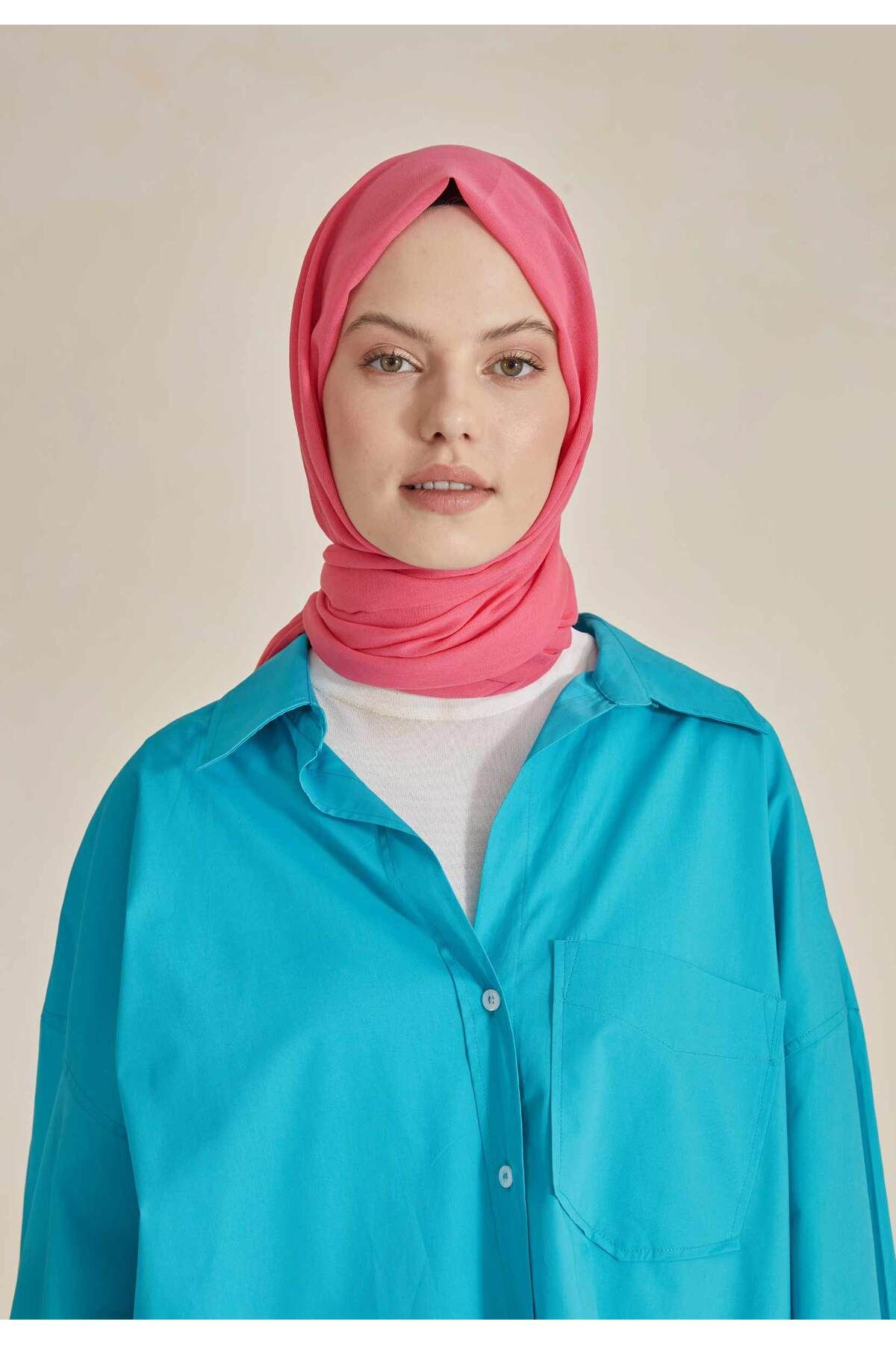 Fresh-Thin Cotton Voile Shawl Dark Pink 3