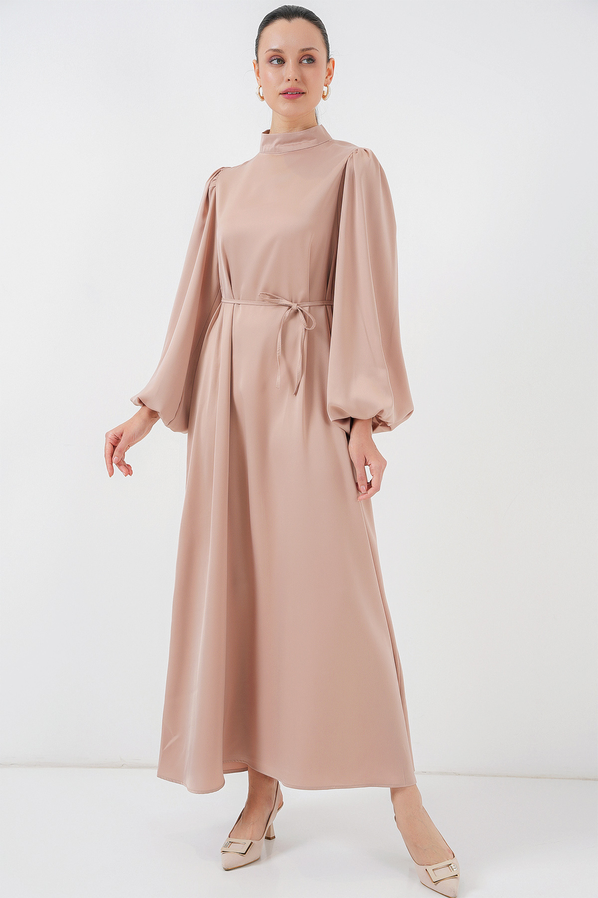Bigdart-2510 Satin Hijab Evening Dress - Biscuit 4