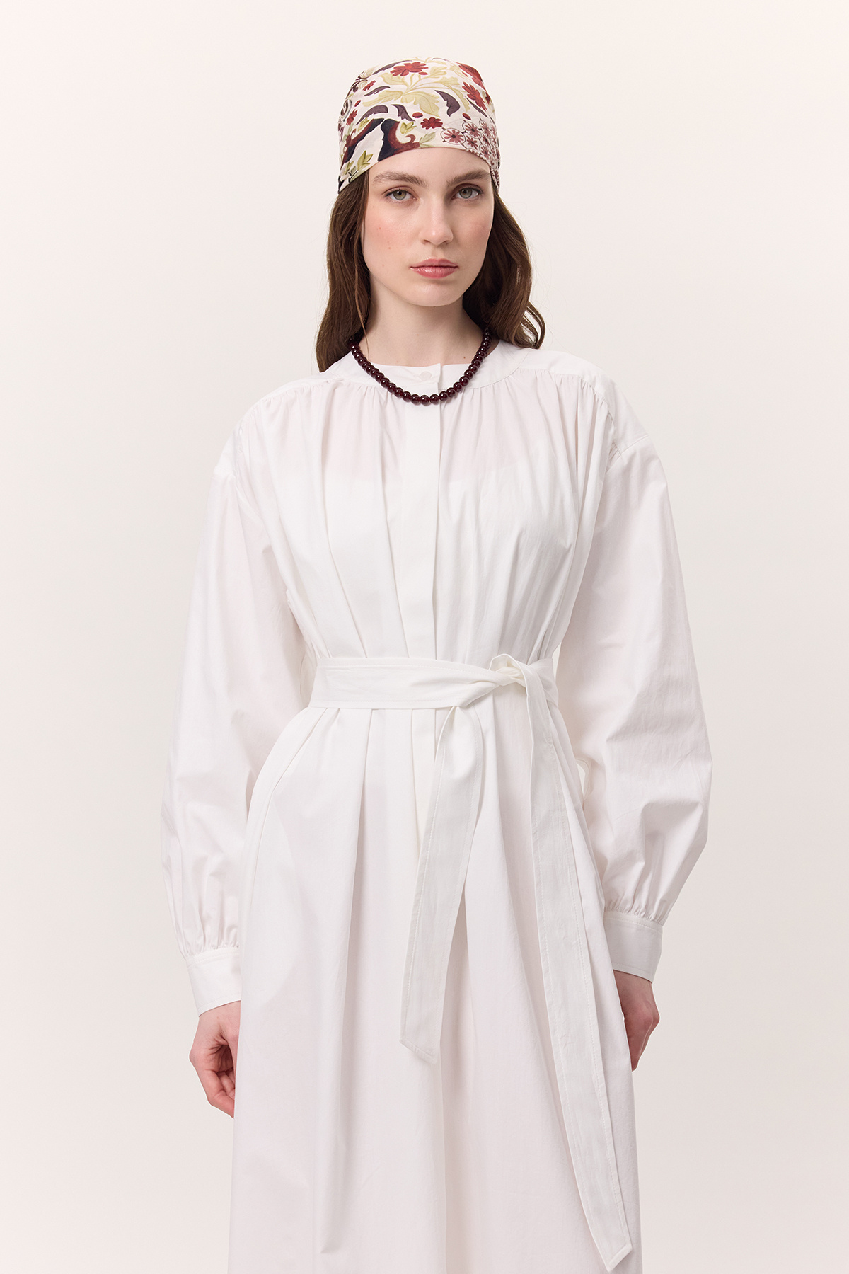 Manuka-Wide Shirt and Dress Ecru with Gather Detail 6