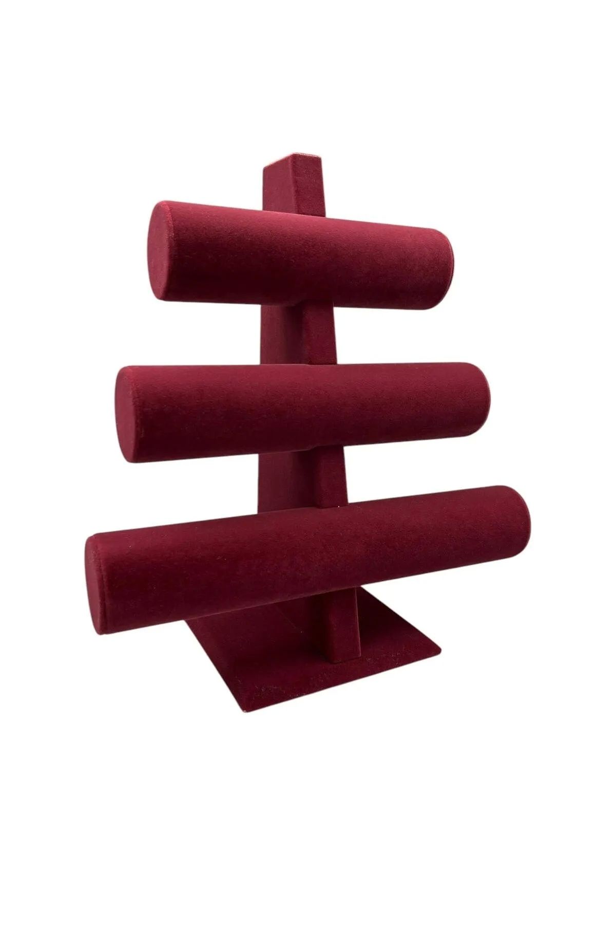 MeGass Dekor Süet Kumaş Bordo Renk Üçlü Kademeli 30/26 Cm Bileklik-saat Sergileme Standı