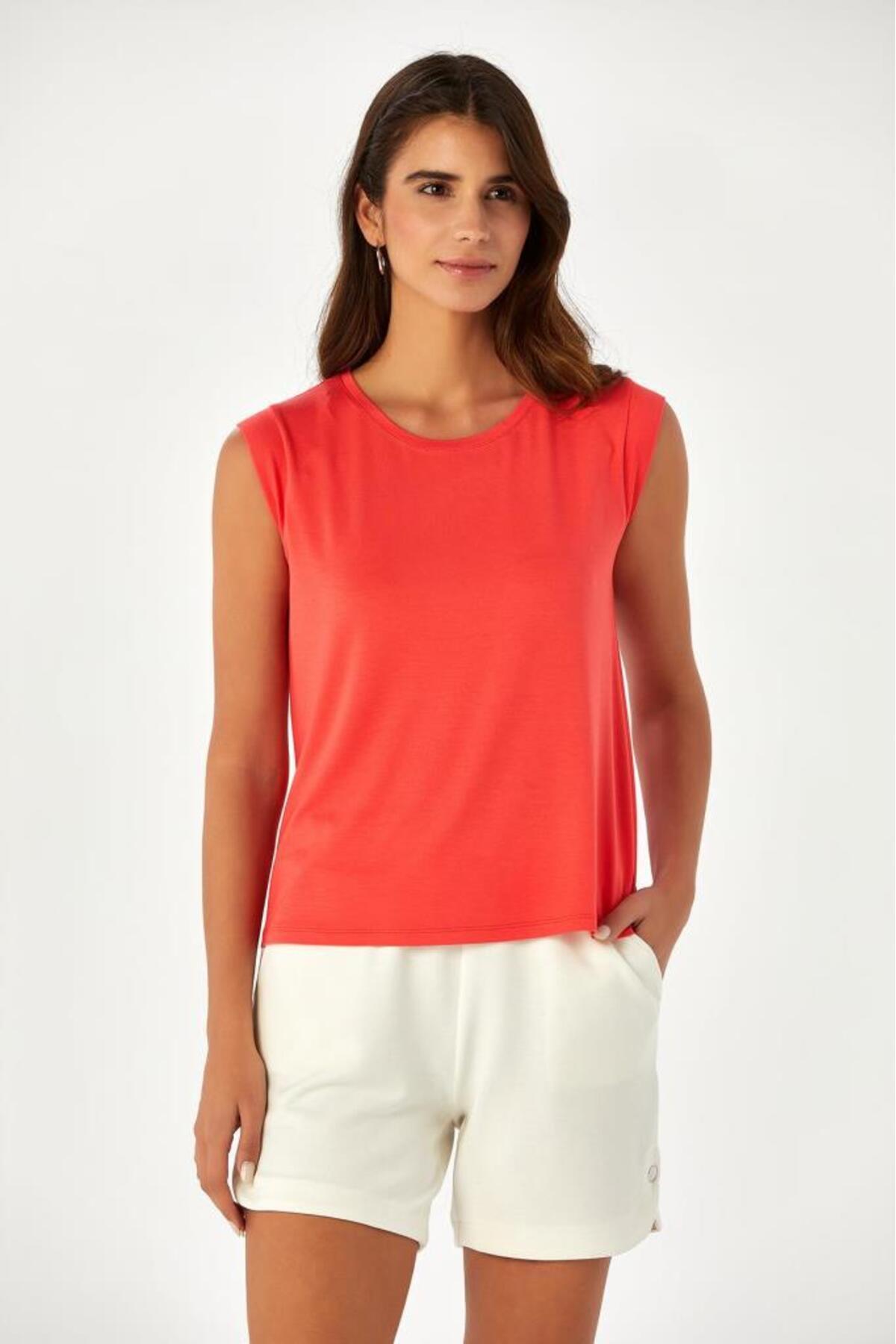 İKİLER-Low Mini Sleeve Crew Neck Blouse - 024-1044 3