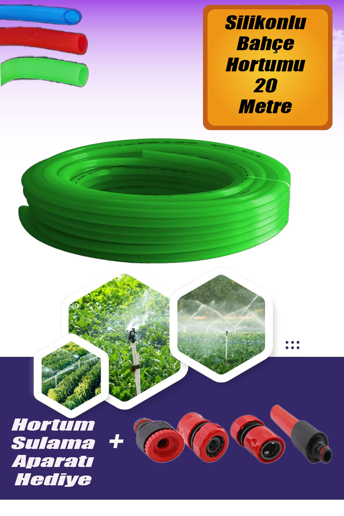 NUBLADO 1/2 Silikonlu Bahçe Çeşme Balkon yıkama Hortumu 20Metre Araç Yıkama Hortum aparatı Hediye.