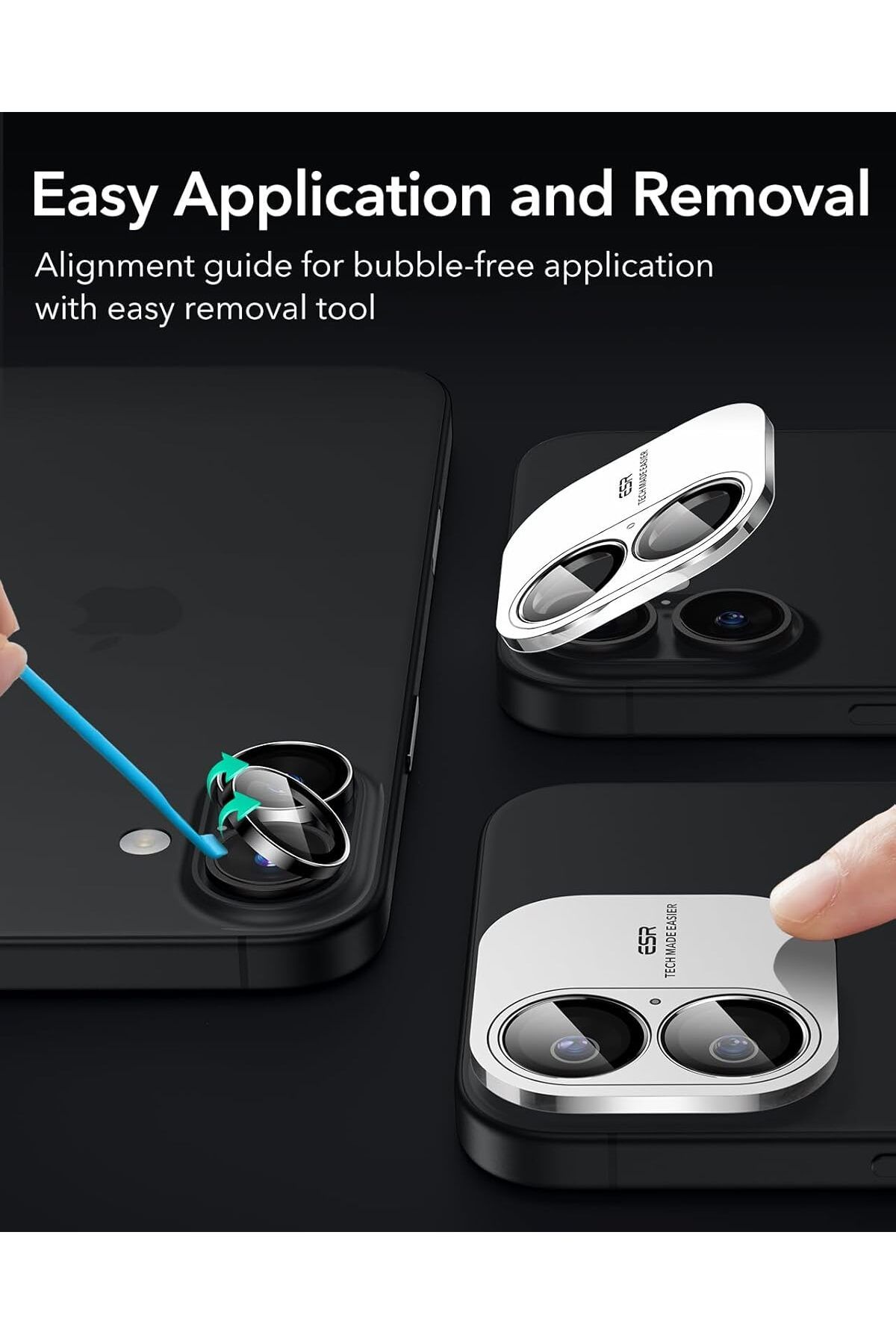 AWH-2 Pack Camera Lens Protector for iPhone 16/16 Plus, Scratch-Resistant Armorite HD Glass (Black) 6