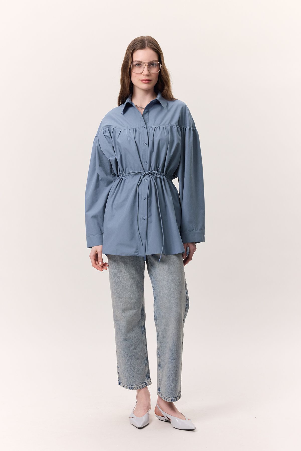 Manuka-Tunic with Indigo Details with Drawstring Lacing Detail 2