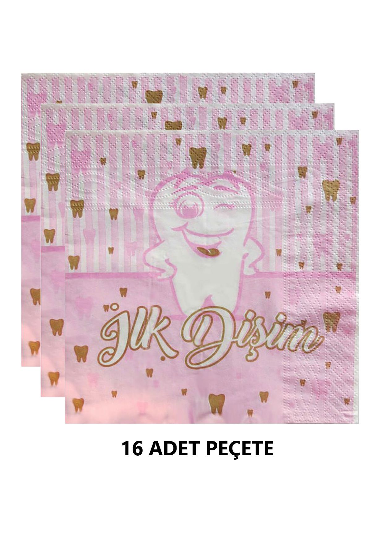 Parti dolabı-16 Pieces My First Tooth Pink Napkin Tooth Wheat Party 2