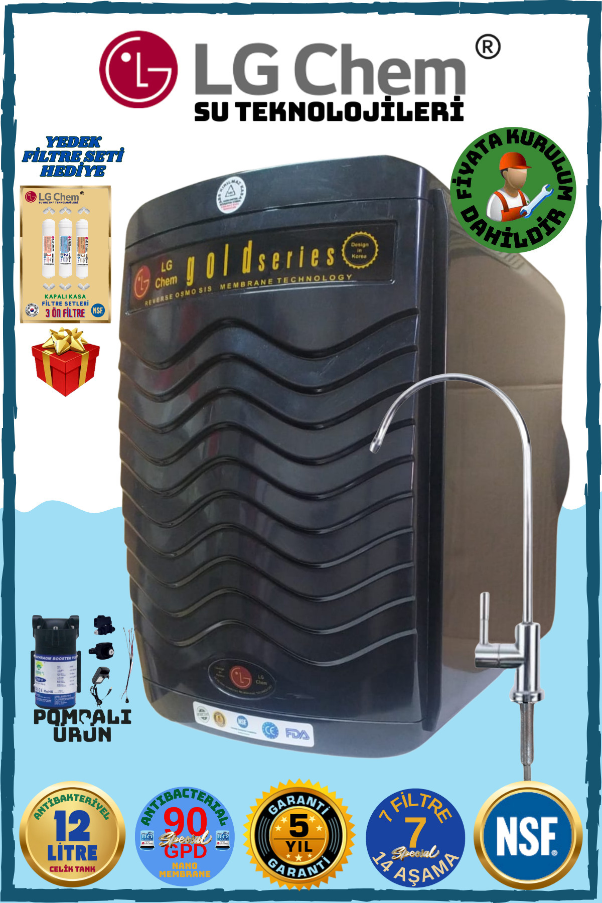 ligth gastro LG Chem GOLD 12 LİTRE 14 AŞAMA SPECIAL POMPALI & ÜCRETSİZ MONTAJ SYH SU ARITMA CİHAZI