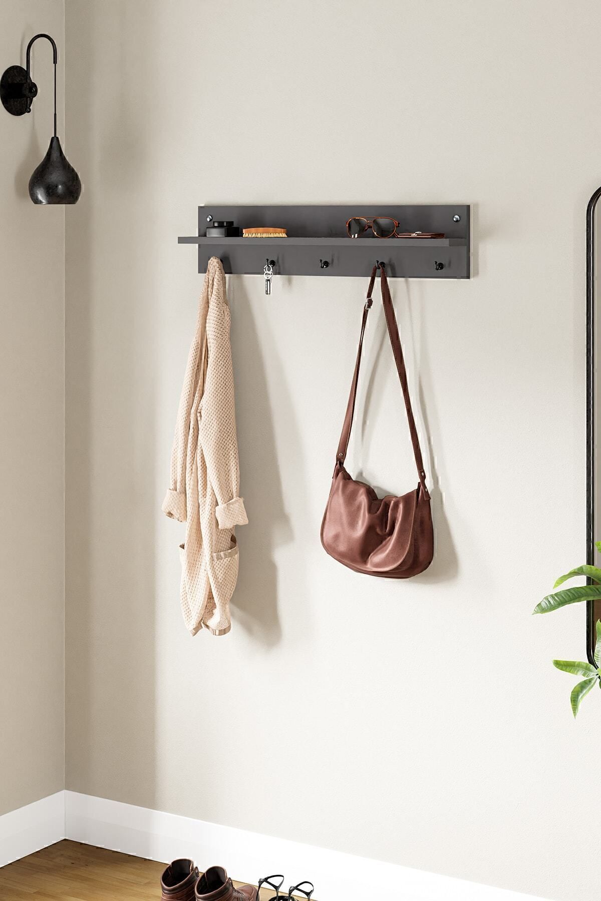 interGO-Modern Wall -Mounted Coat Rack with Shelf and Hooks - Entryway Organizer 2