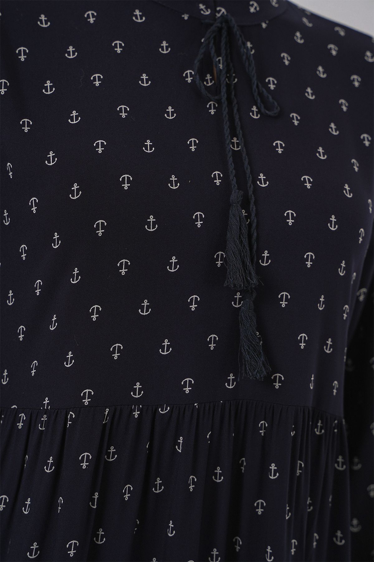 Bigdart-1627 Rochie Hijab cu șireturi - Albastru Marin 5
