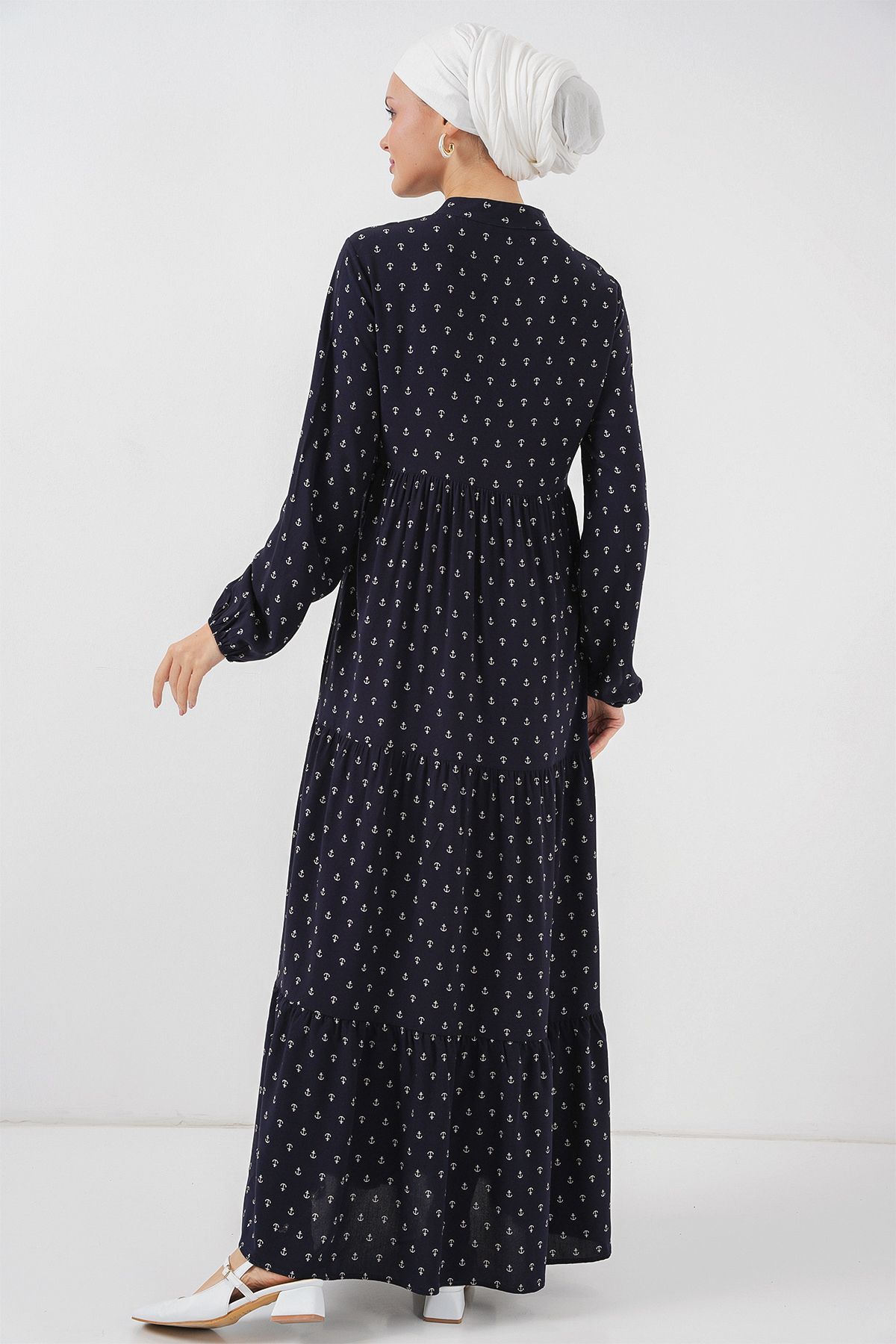Bigdart-1627 Rochie Hijab cu șireturi - Albastru Marin 6
