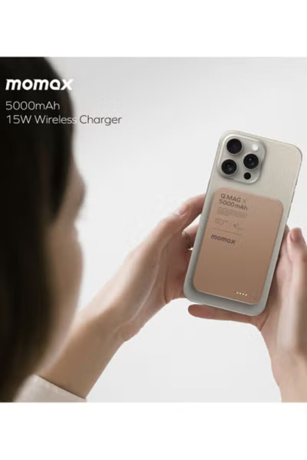 Momax-Q.Mag X 5000mAh Magnetic Wireless Battery Pack USB-C Up to 15W PD output Gen2 Desert Titanium 3
