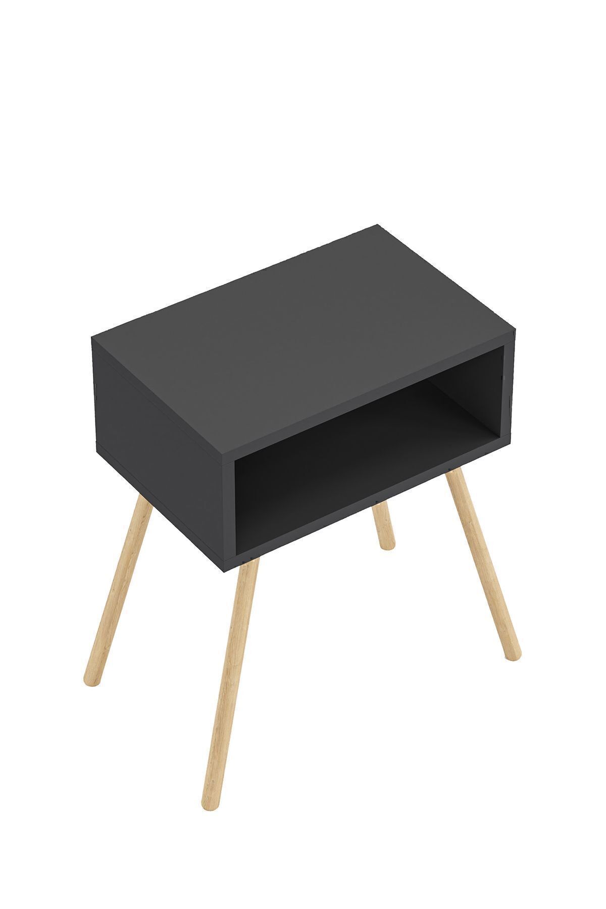 interGO-Nightstand With Wooden Legs, Simple - Gray 5